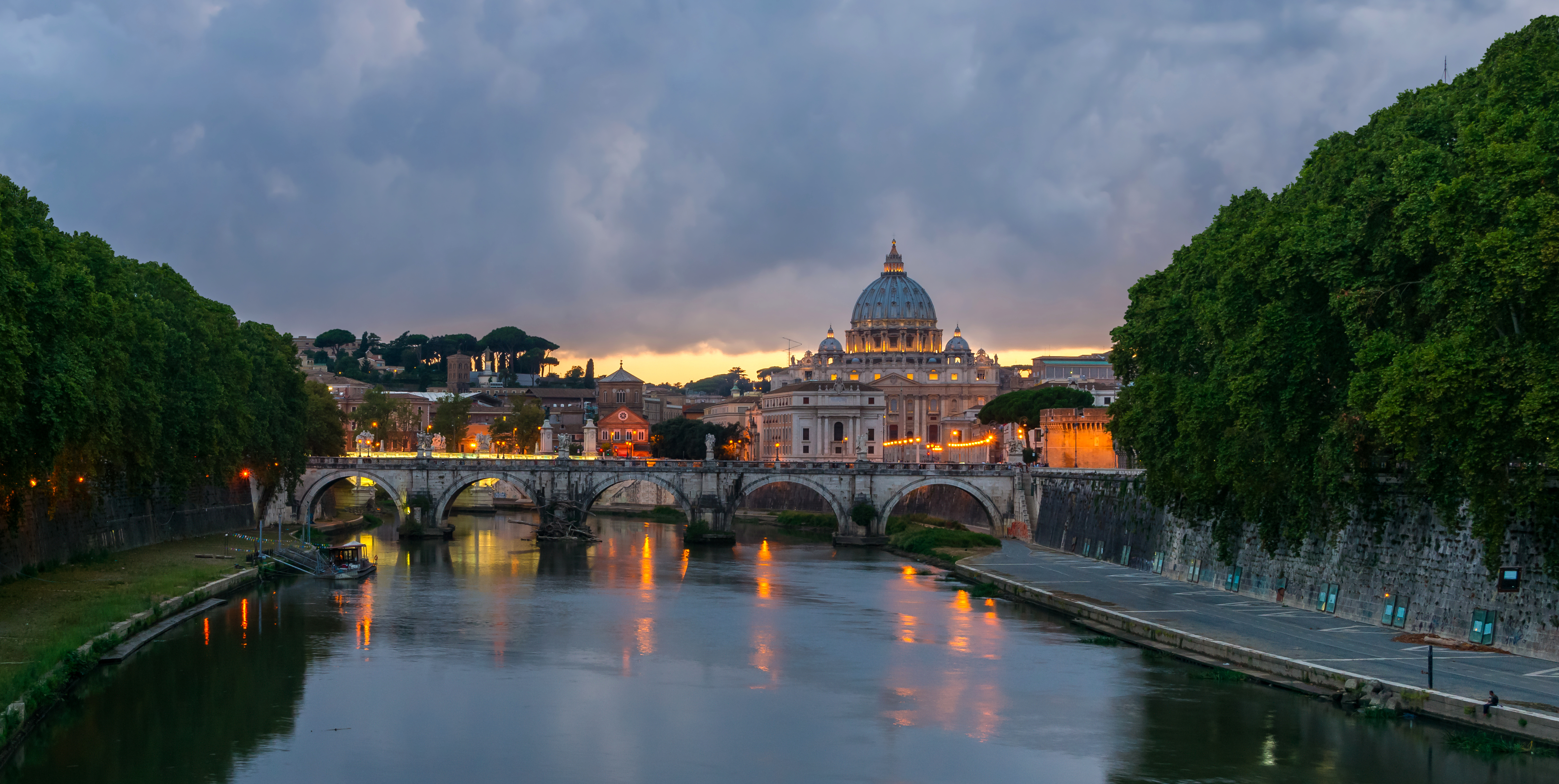 Sant'Angelo bridge, dusk, Rome, Italy