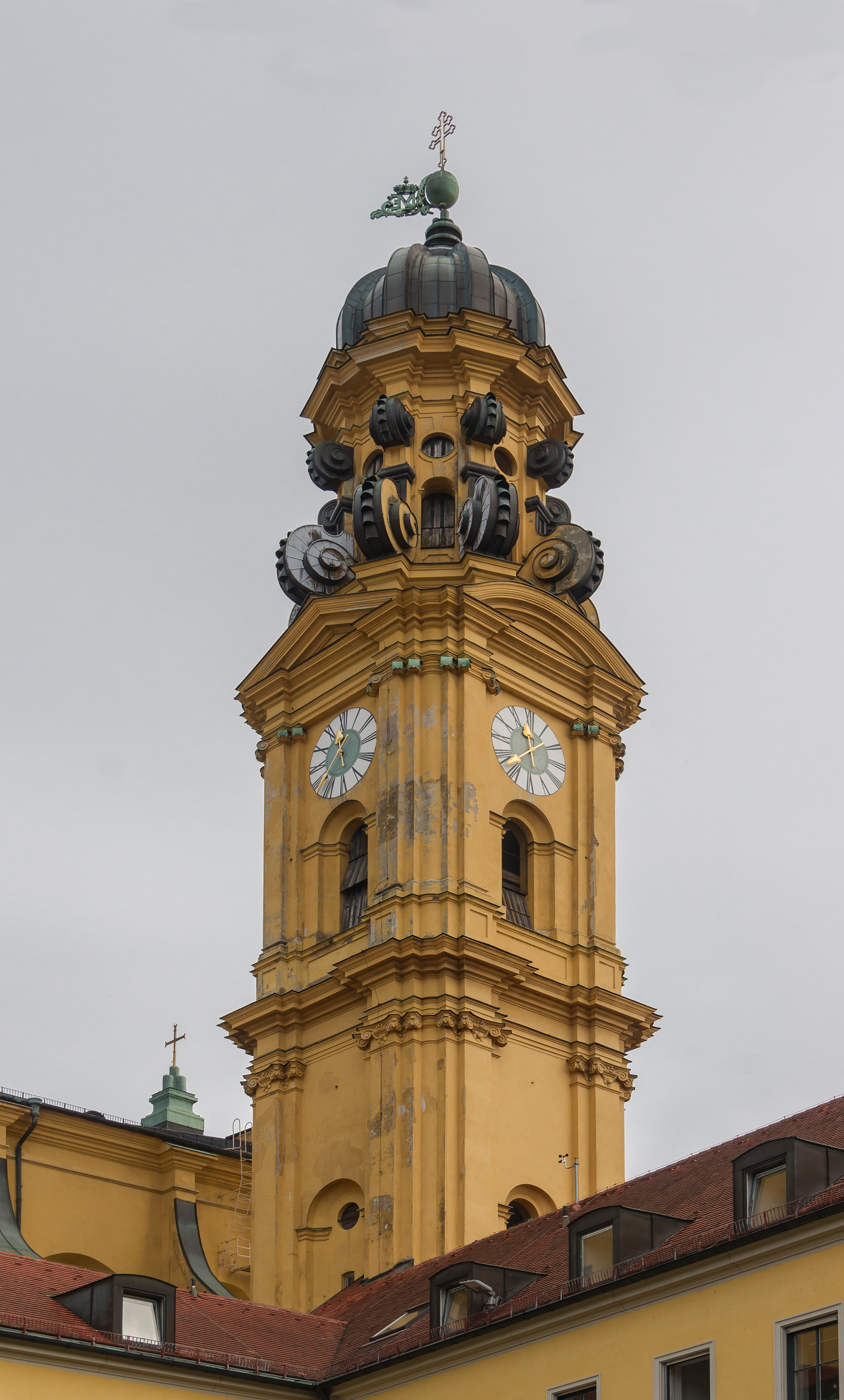 South bell tower Theatinekirche from courtyard Munich