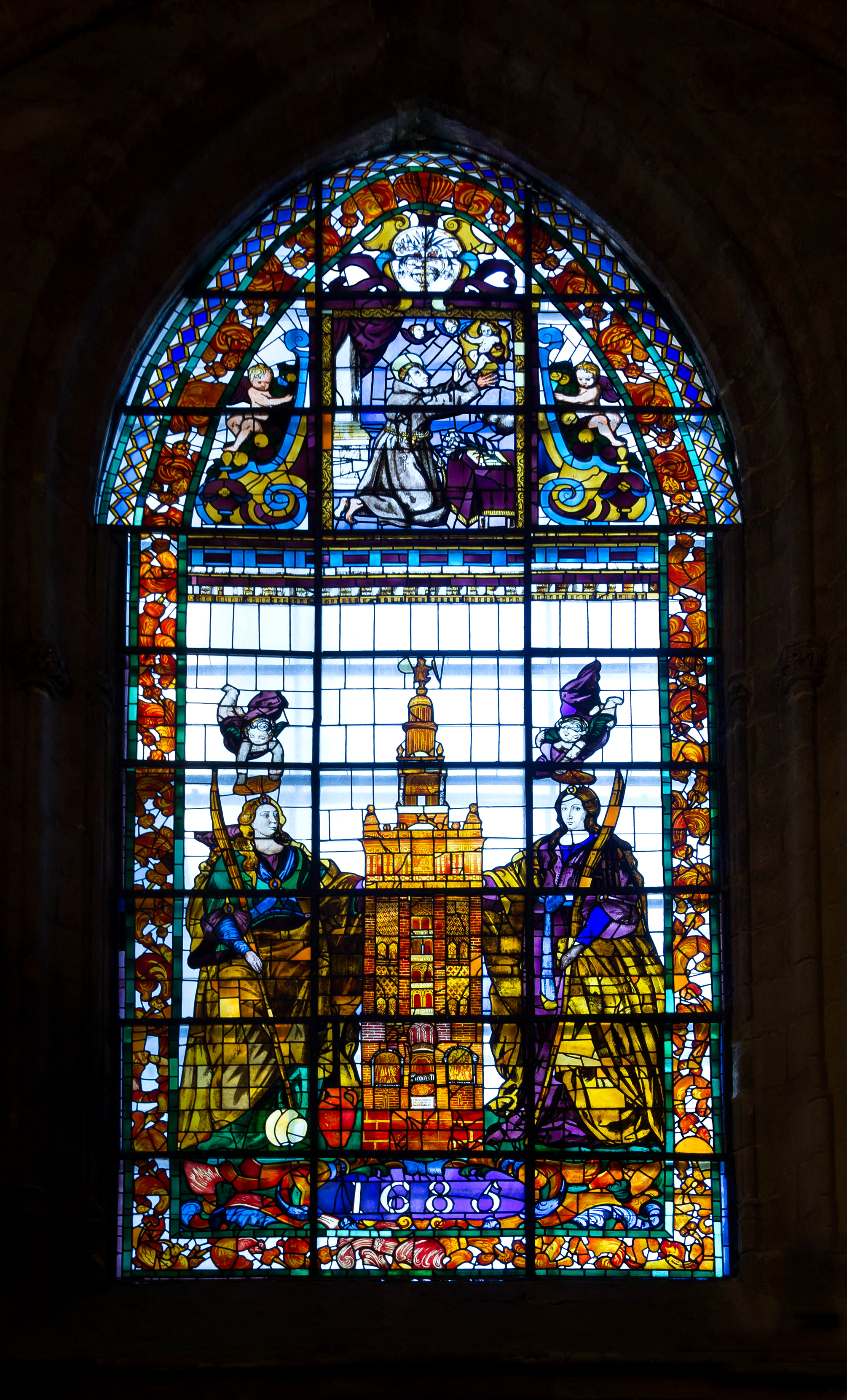Stained glass window cathedral Seville 1685