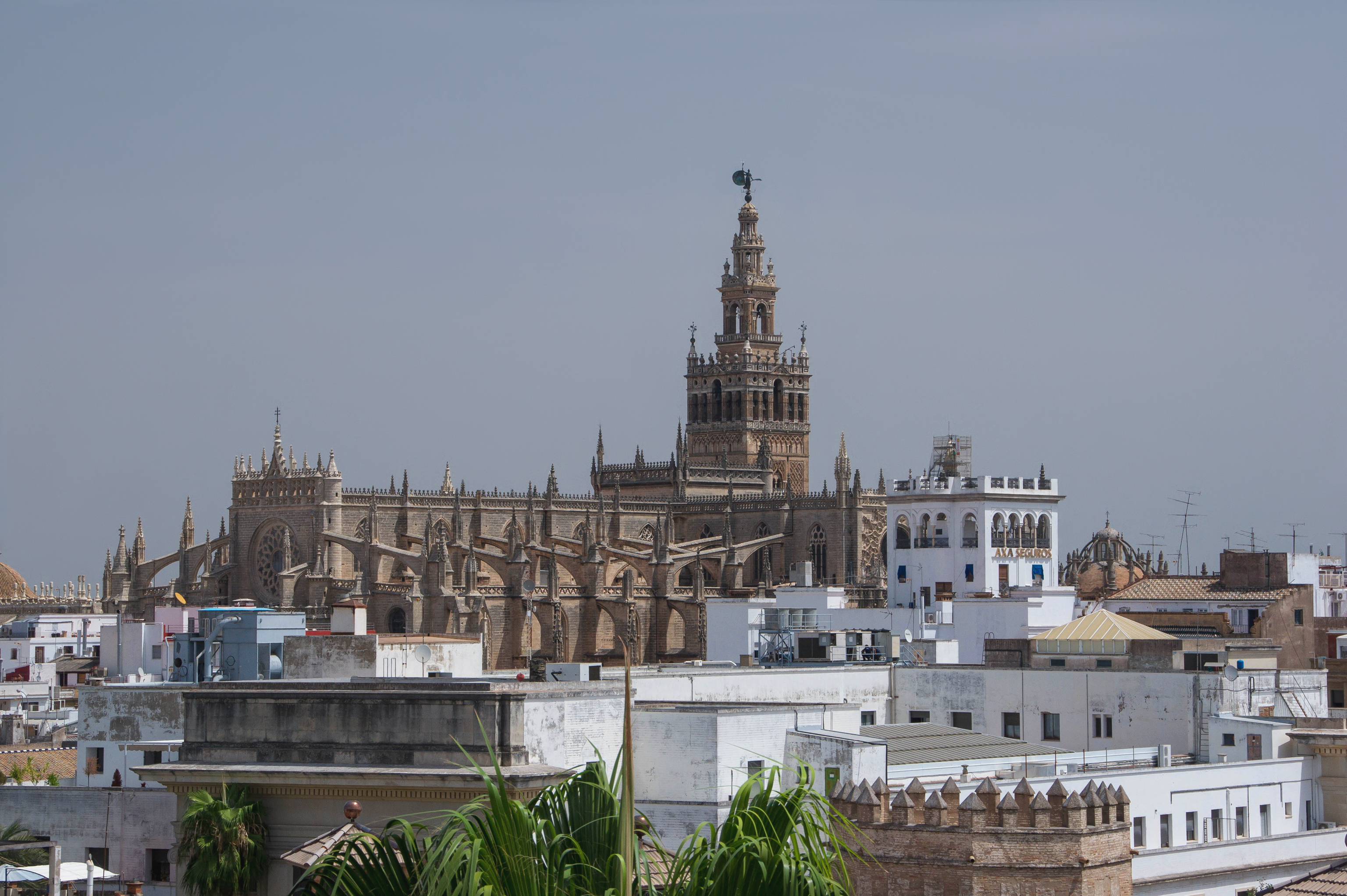The cathedral and some roofs over Seville Spain