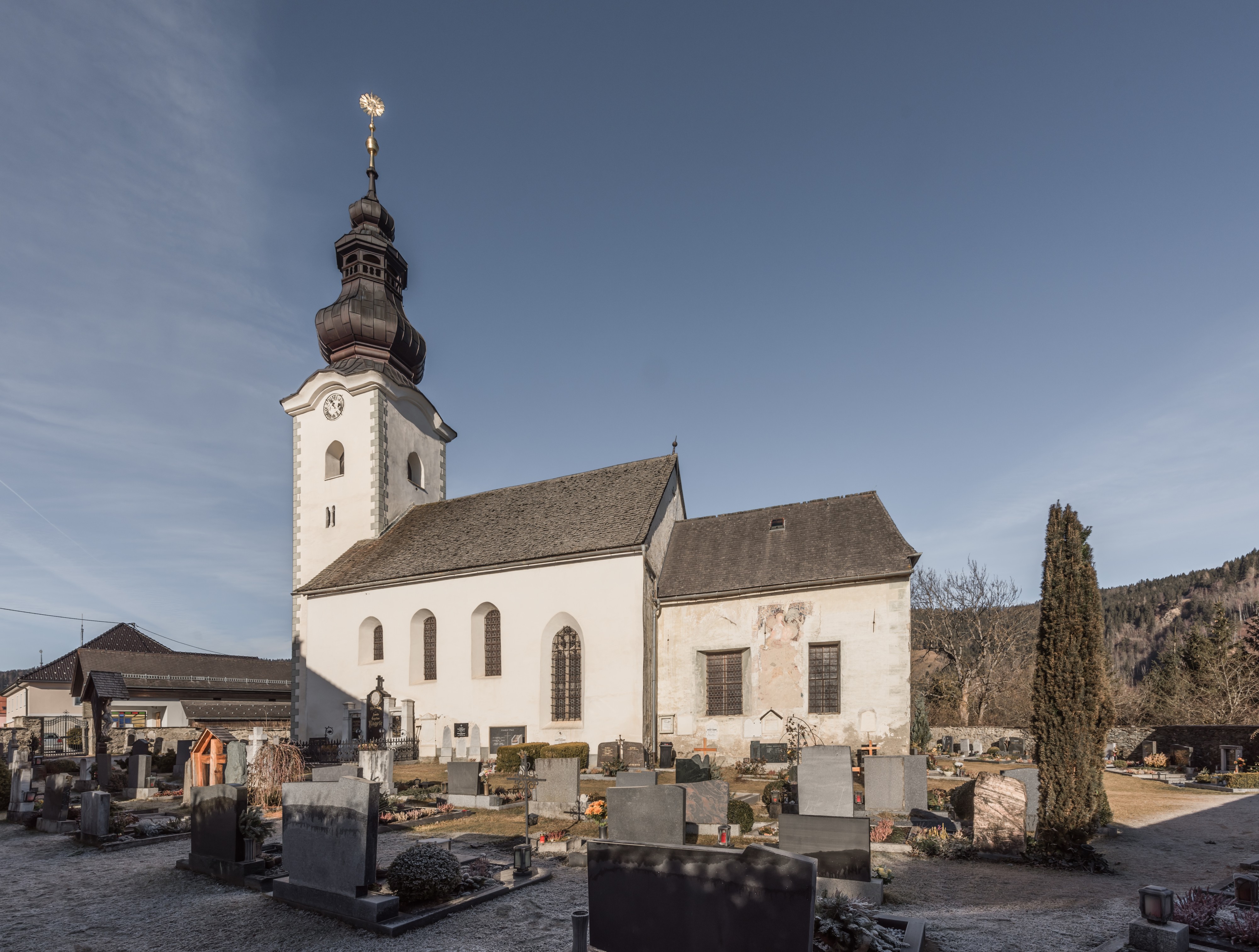 Metnitz Grades Pfarrkirche hl Andreas mit Friedhof SO-Ansicht 21122016 5742