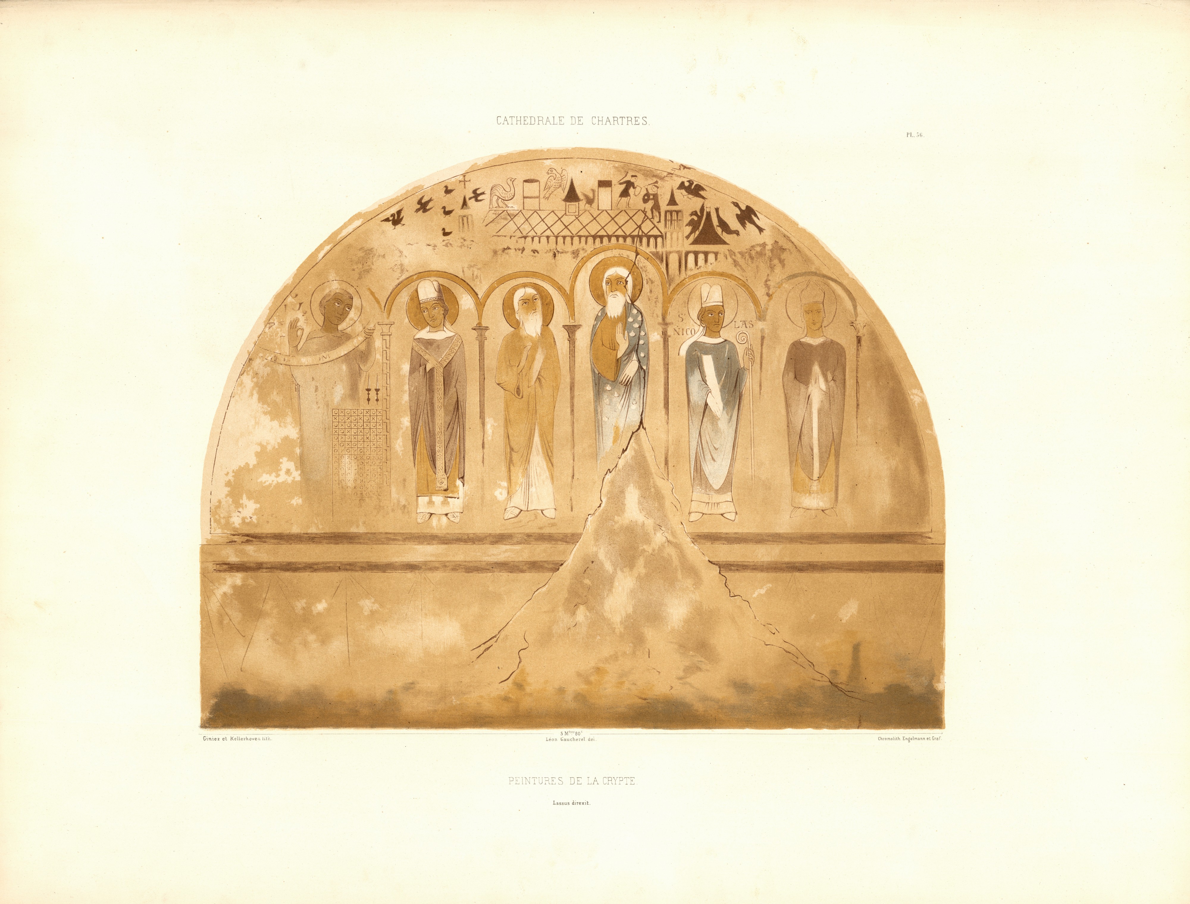 Monografie de la Cathedrale de Chartres - Atlas - 71 Painture de la crypte - Chromo-Lithographie