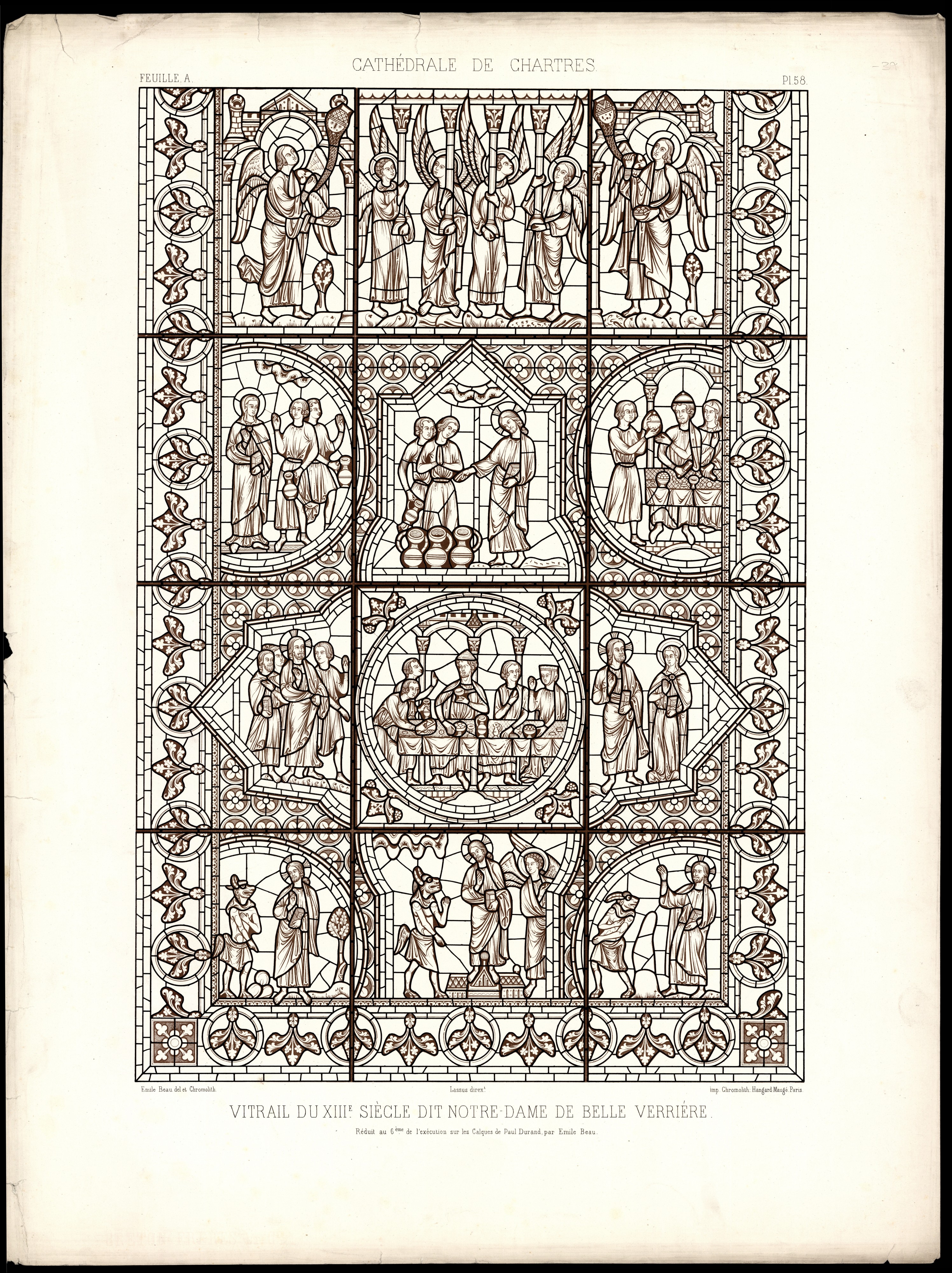 Monografie de la Cathedrale de Chartres - Atlas - Notre Dame de la Belle Verrière - Feuille A Lithographie