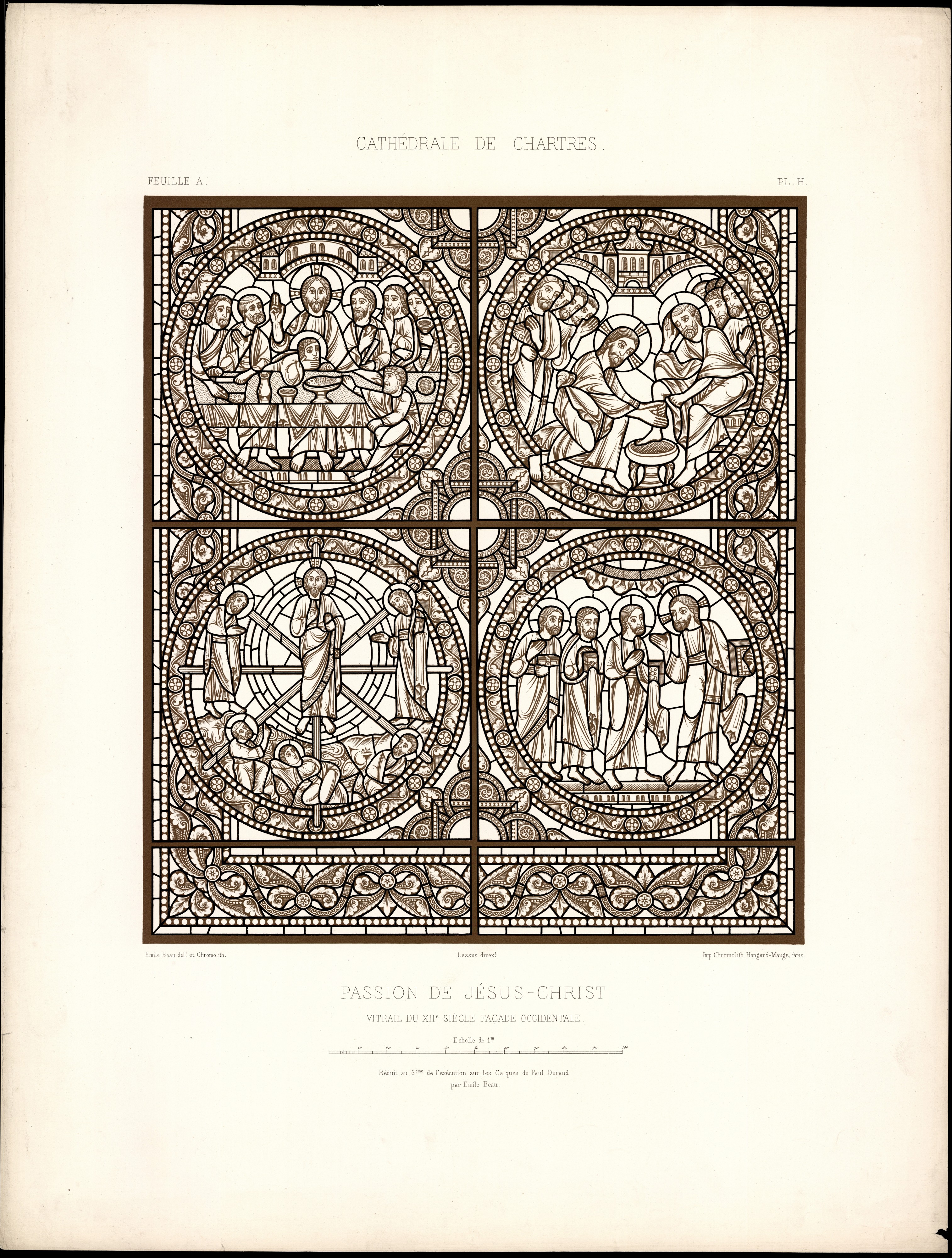Monografie de la Cathedrale de Chartres - Atlas - Vitrail de la passion de Jesus Christ - Plan H - Feuille A