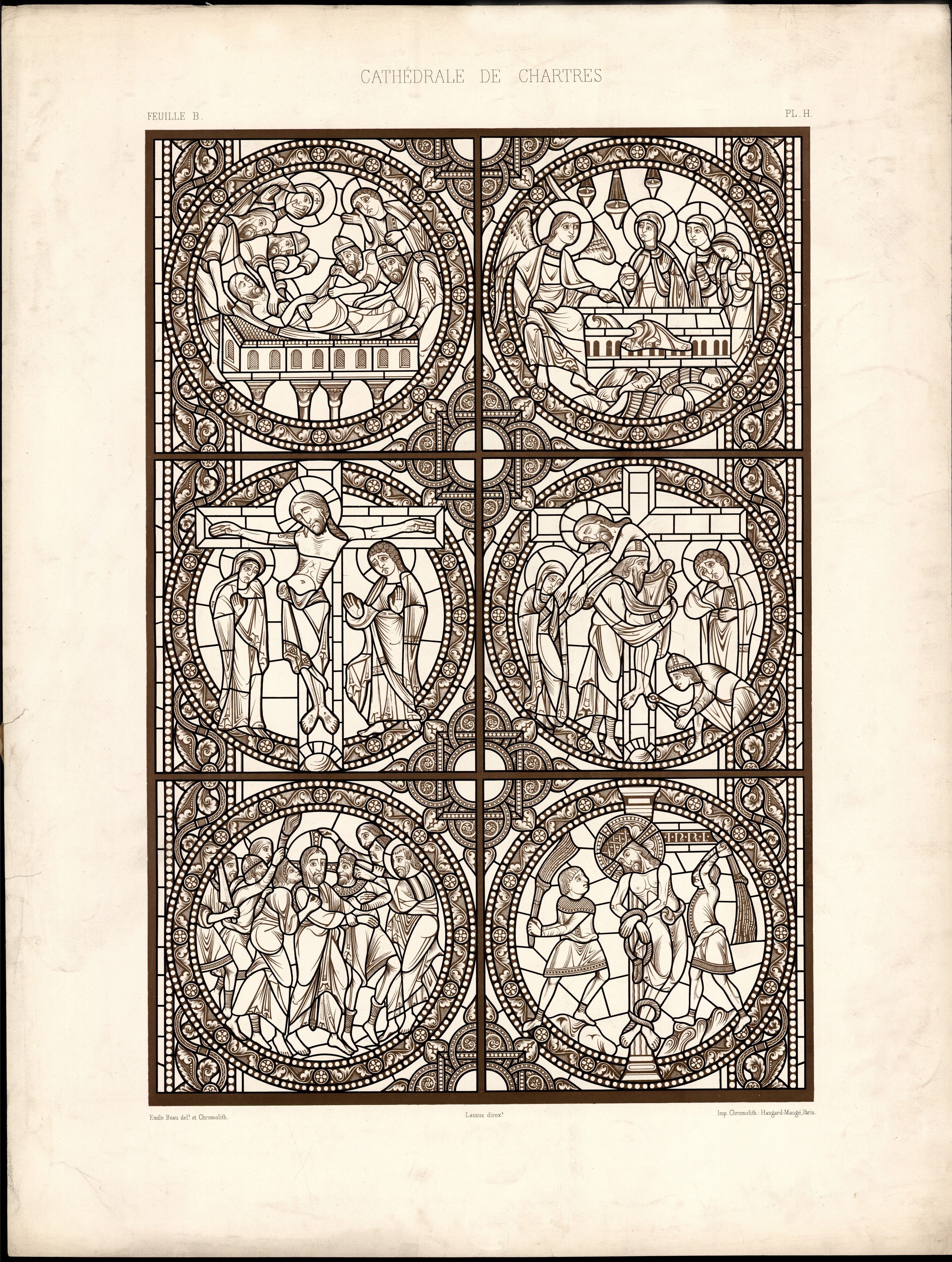 Monografie de la Cathedrale de Chartres - Atlas - Vitrail de la passion de Jesus Christ - Plan H - Feuille B
