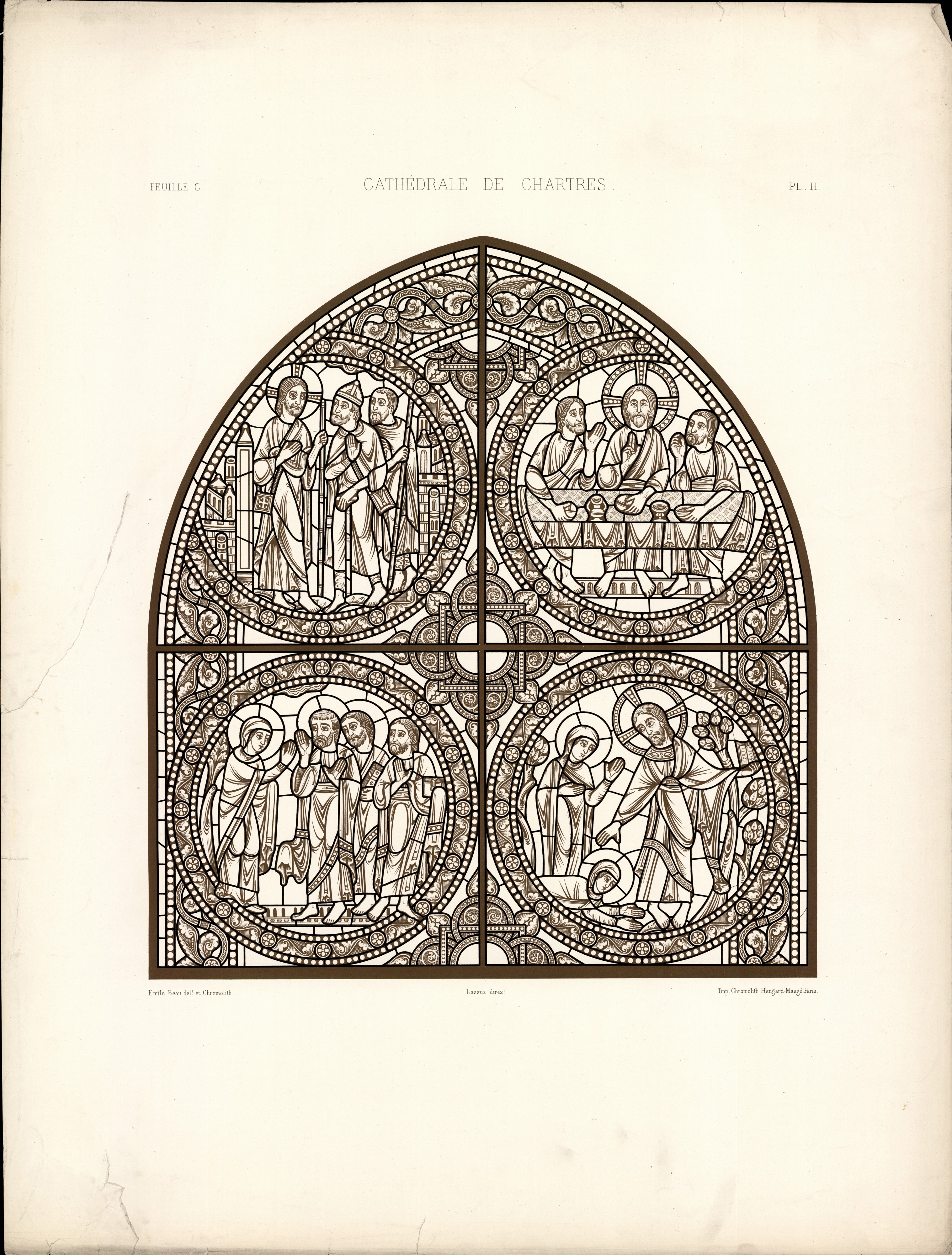 Monografie de la Cathedrale de Chartres - Atlas - Vitrail de la passion de Jesus Christ - Plan H - Feuille C