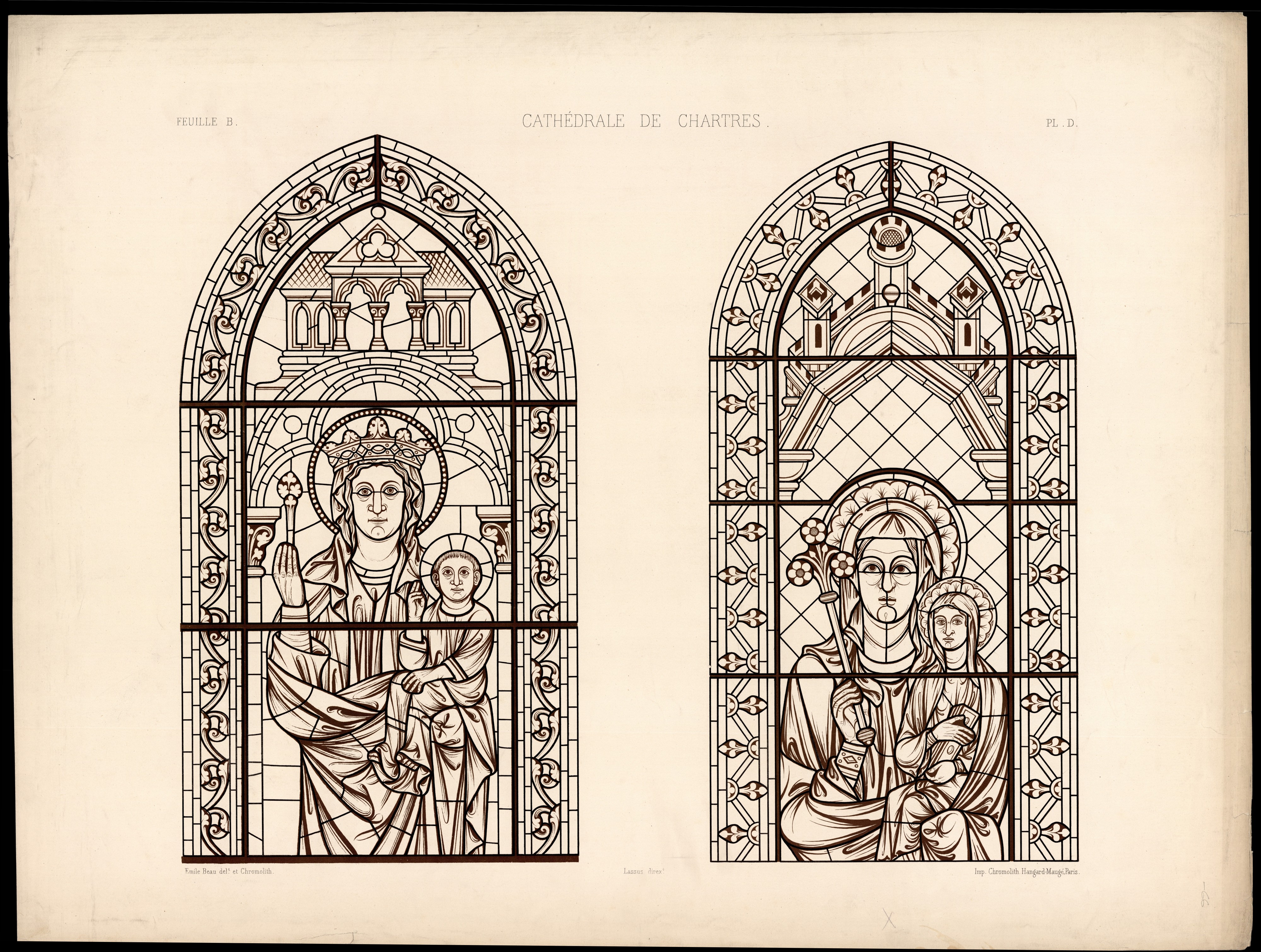 Monografie de la Cathedrale de Chartres - Atlas - Vitrail de sainte Anne portant la Sainte Vierge Feuille B