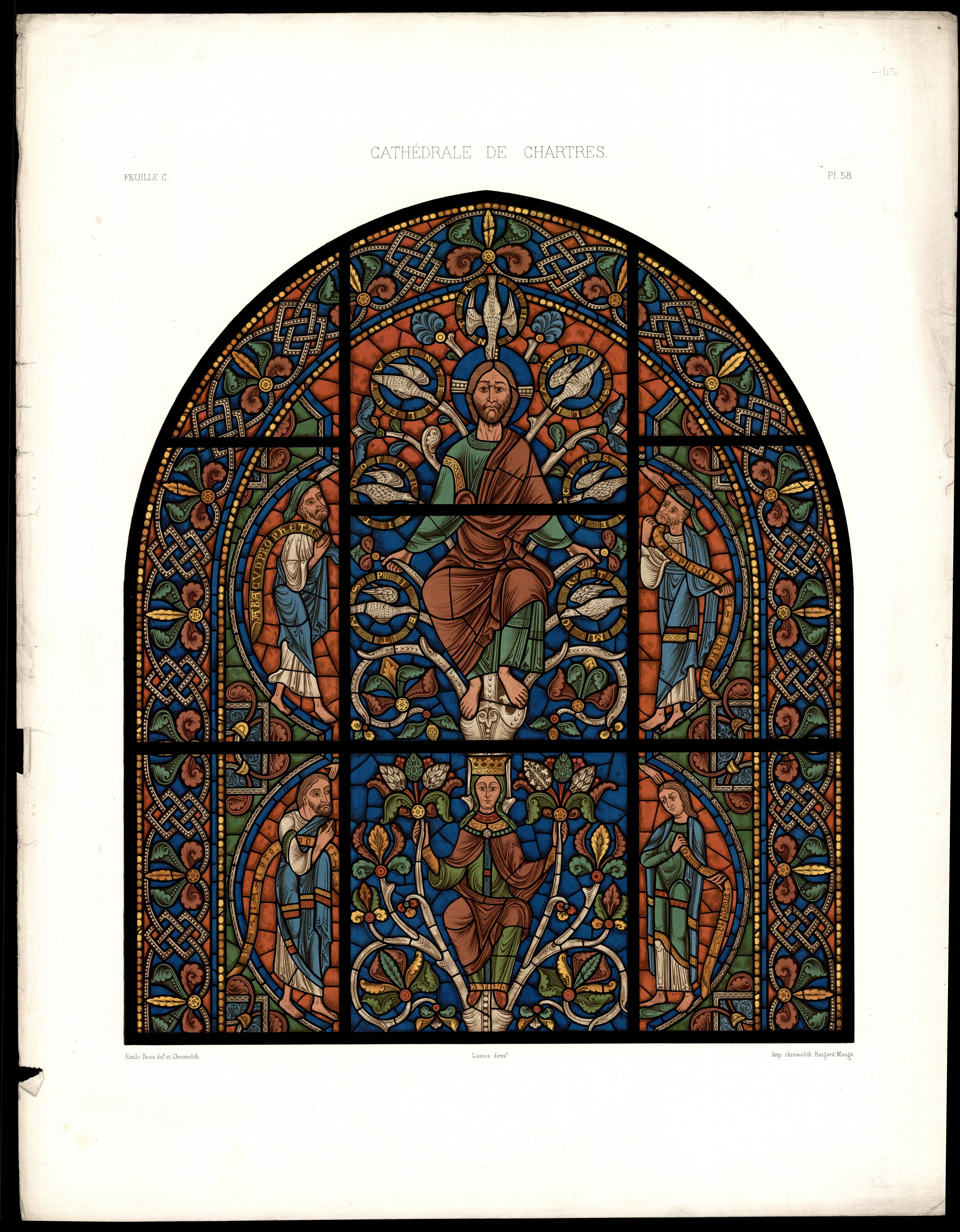 Monografie de la Cathedrale de Chartres - Atlas - Vitrail del arbre de Jesse Feuille C - Chromolithographie