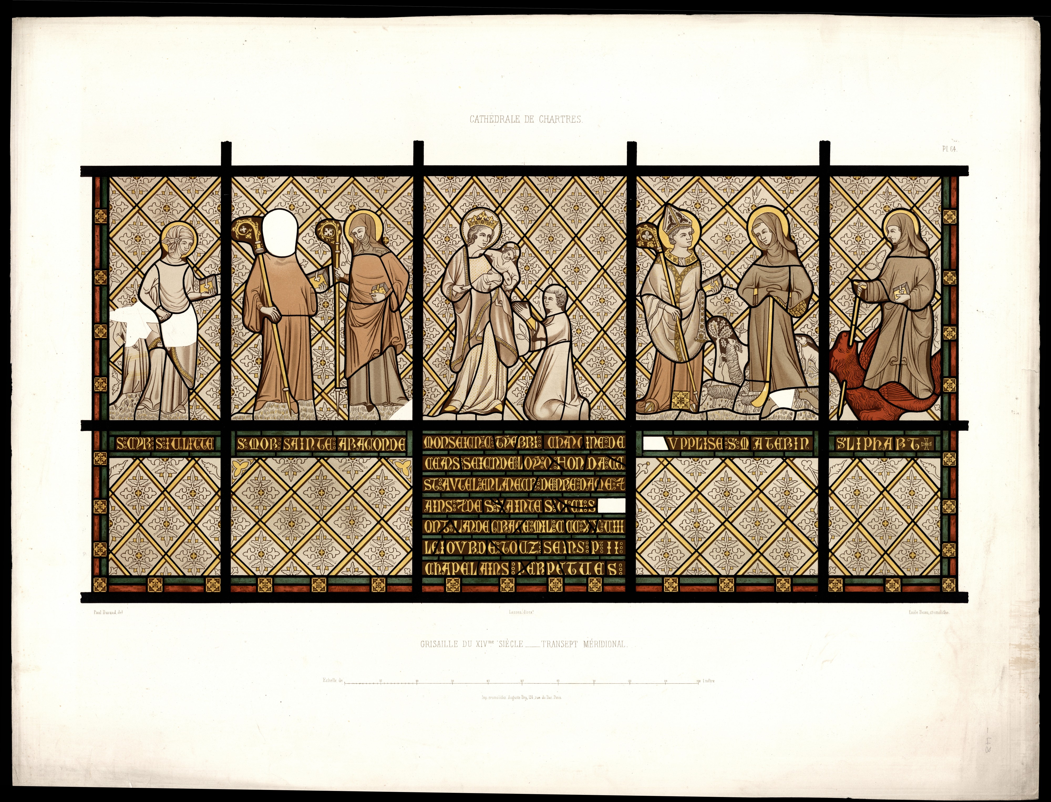Monografie de la Cathedrale de Chartres - Atlas - Vitrail du transept meridional - Grisaille - Chromo-lithographie