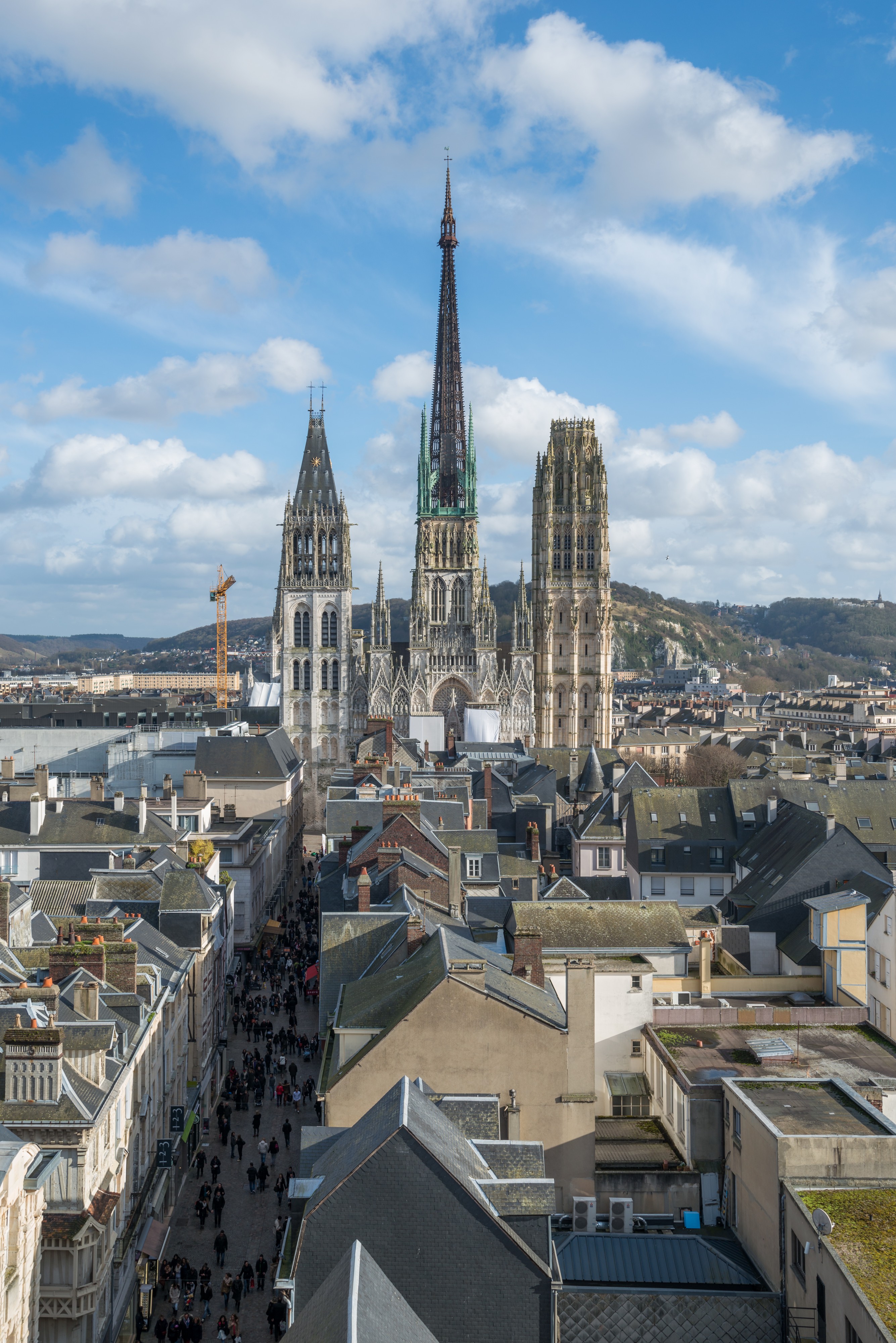 Rouen Cathedral and Rue de Gros Horloge as seen from Gros Horloge 140215 2