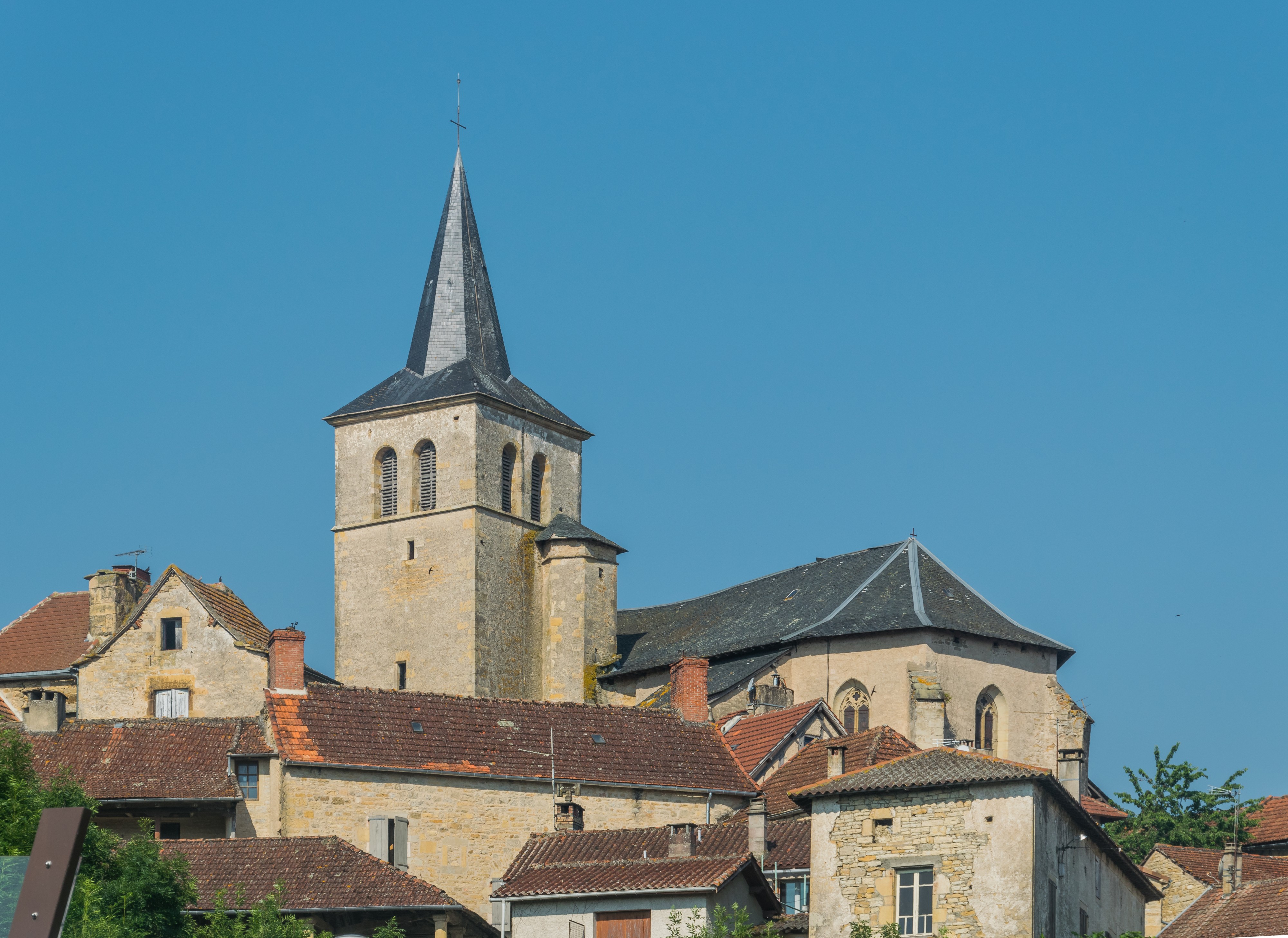 Saint-Andeol Church towering over town of Parisot