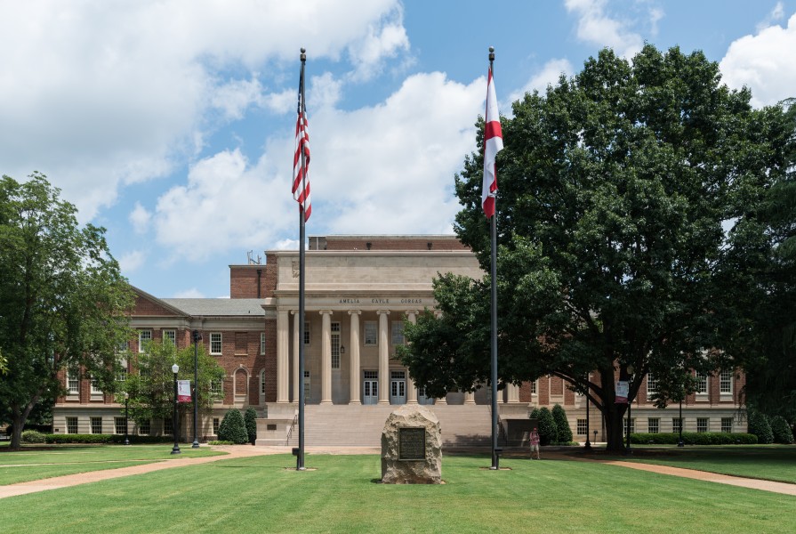 Amelia Gayle Gorgas Library and Flags, UA, Tuscaloosa, South view 20160714 1