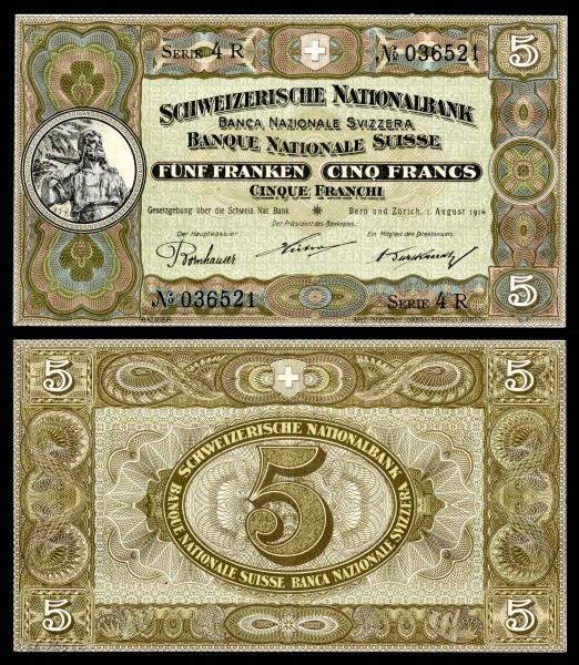 SWI-11b-Confederation Schweizerische Nationalbank-5 Franken (1914)