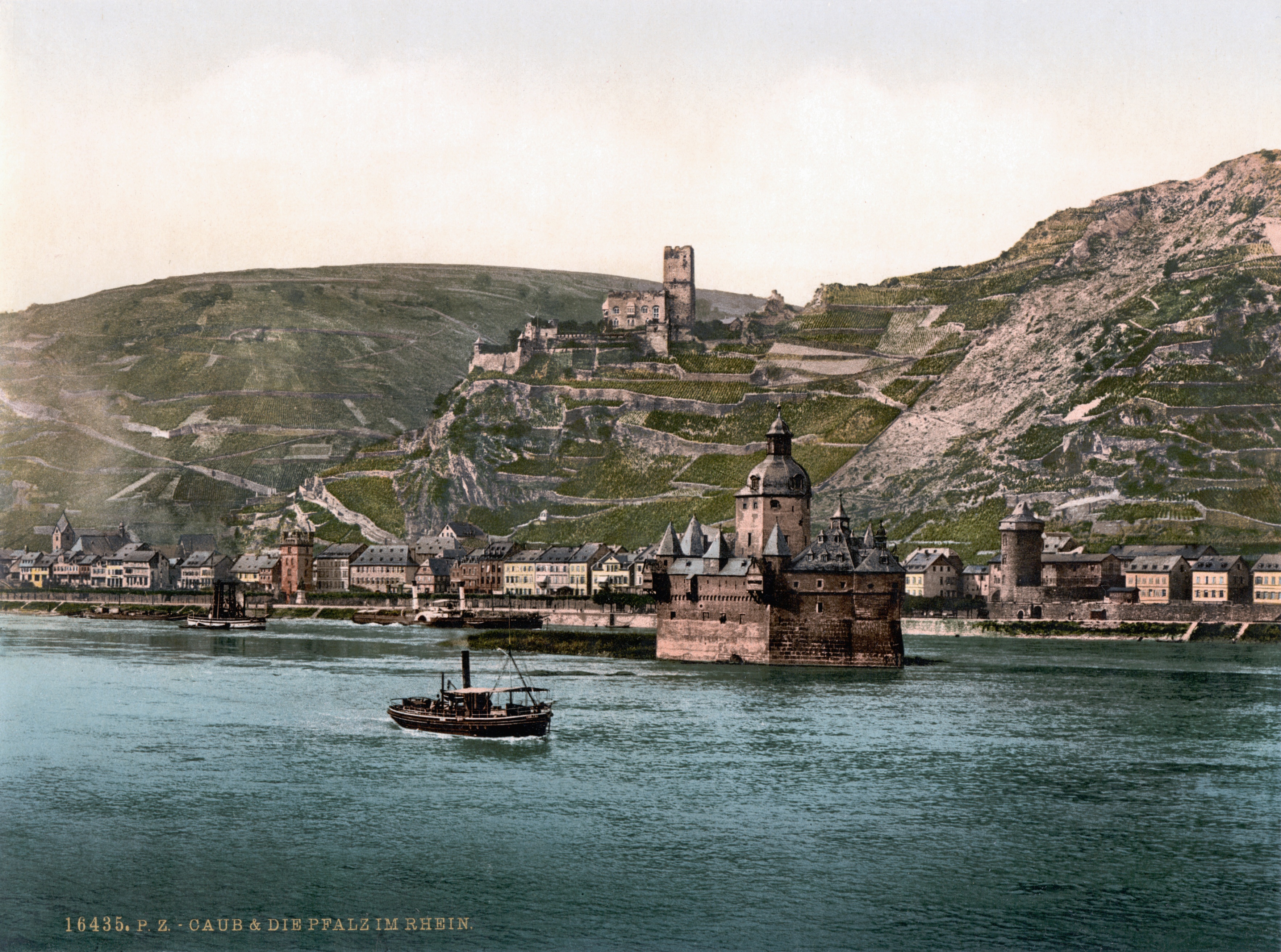 Caub und Pfalz im Rhein um 1900