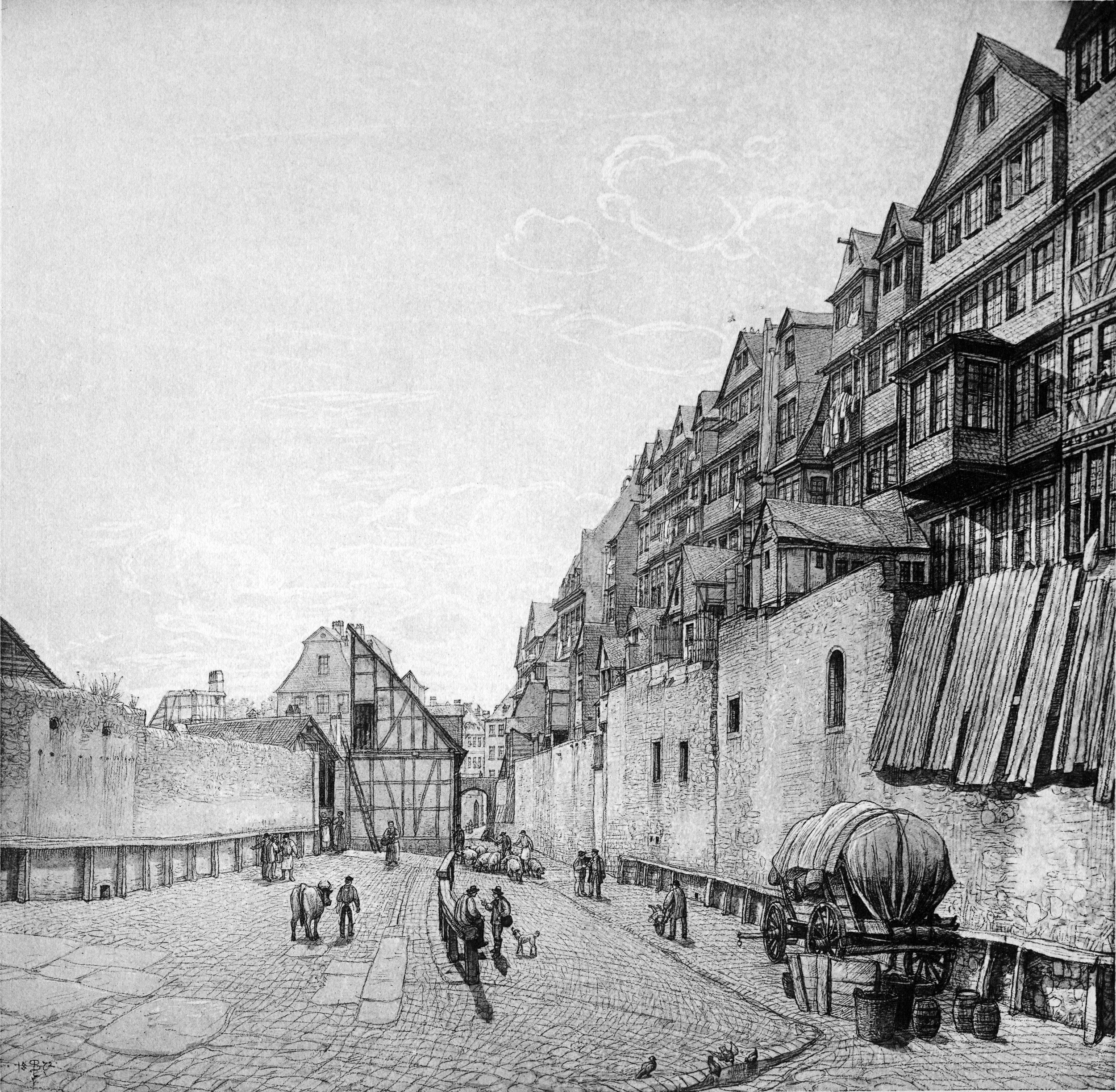 Frankfurt Am Main-Peter Becker-BAAF-007-Der Viehhof und die Hinterhaeuser der Judengasse nach Sueden gesehen-1872