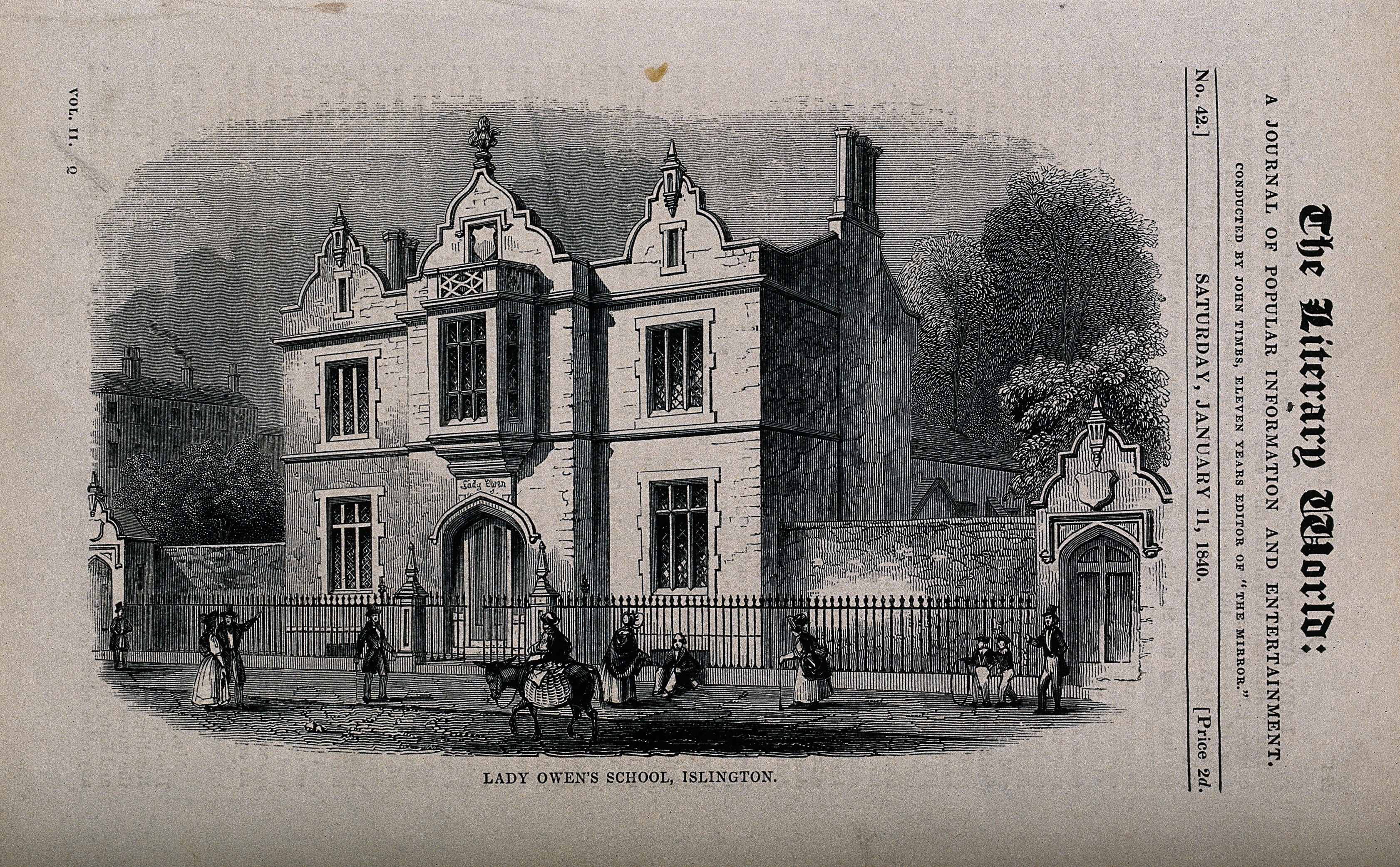 Lady Owen's School, Islington. Wood engraving, 1840. Wellcome V0013552