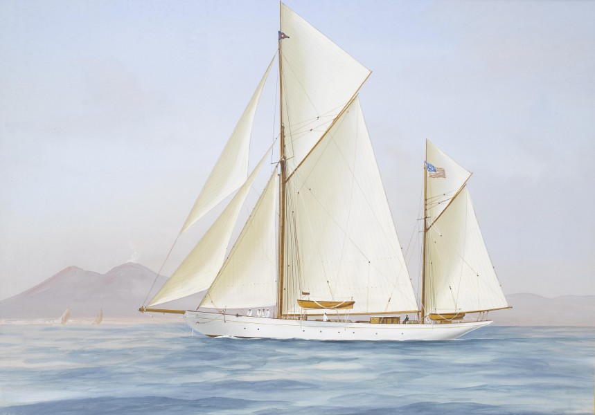 Antonio de Simone - The racing ketch Xarifa in the Bay of Naples (1913)