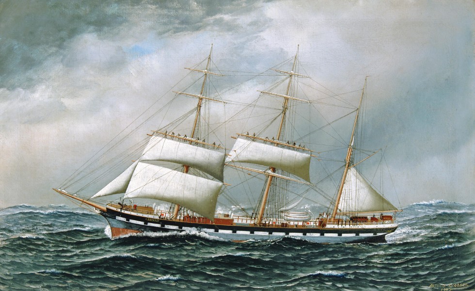 Antonio Jacobsen - The Norwegian bark Superb shortening sail in mid-ocean