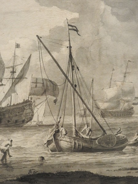 BACKHUYSEN Ludolf,1679 - Navire de Guerre anglais dans un Estuaire - drawing (dessin, disegno) - Detail 12