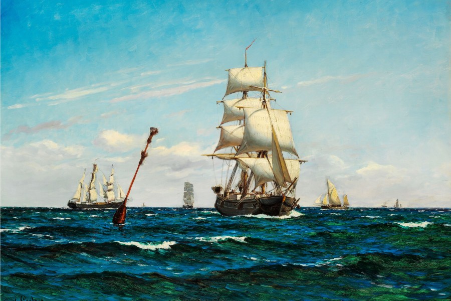 Carl Locher - Talrige sejlskibe på havet