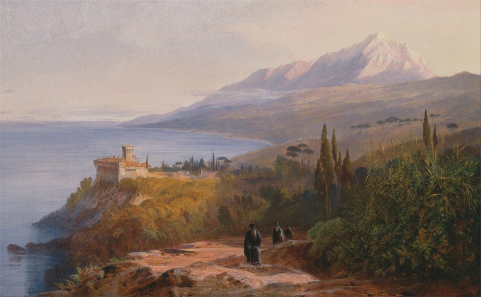 Edward Lear - Mount Athos and the Monastery of Stavronikétes - Google Art Project
