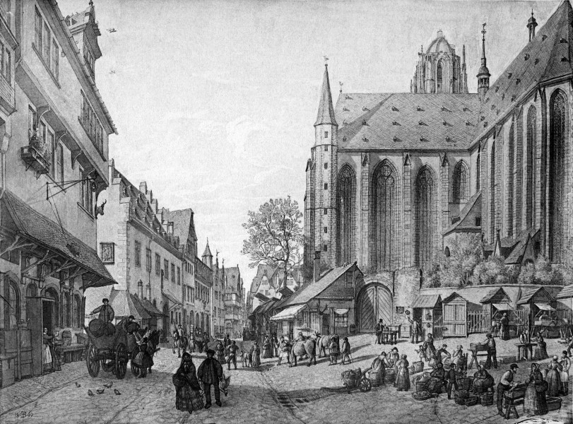 Frankfurt Am Main-Peter Becker-BAAF-002-Der Dom der Fischmarkt und die Partie am Leinwandhaus nach der Saalgasse-1860