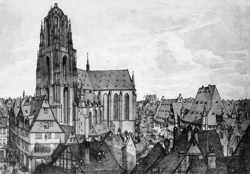 Frankfurt Am Main-Peter Becker-BAAF-027-Der Dom vom Dache eines Hauses am Krautmarkt gesehen-1858-3000px