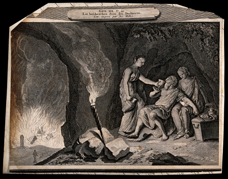 Lot and his daughters take refuge in a cave and begin their Wellcome V0034244