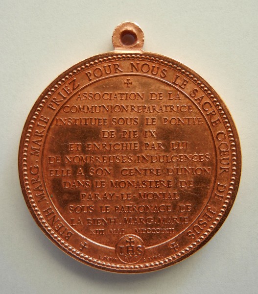 Médaille Bienheureuse Marguerite-Marie ALACOQUE 13 mai 1862 (revers)