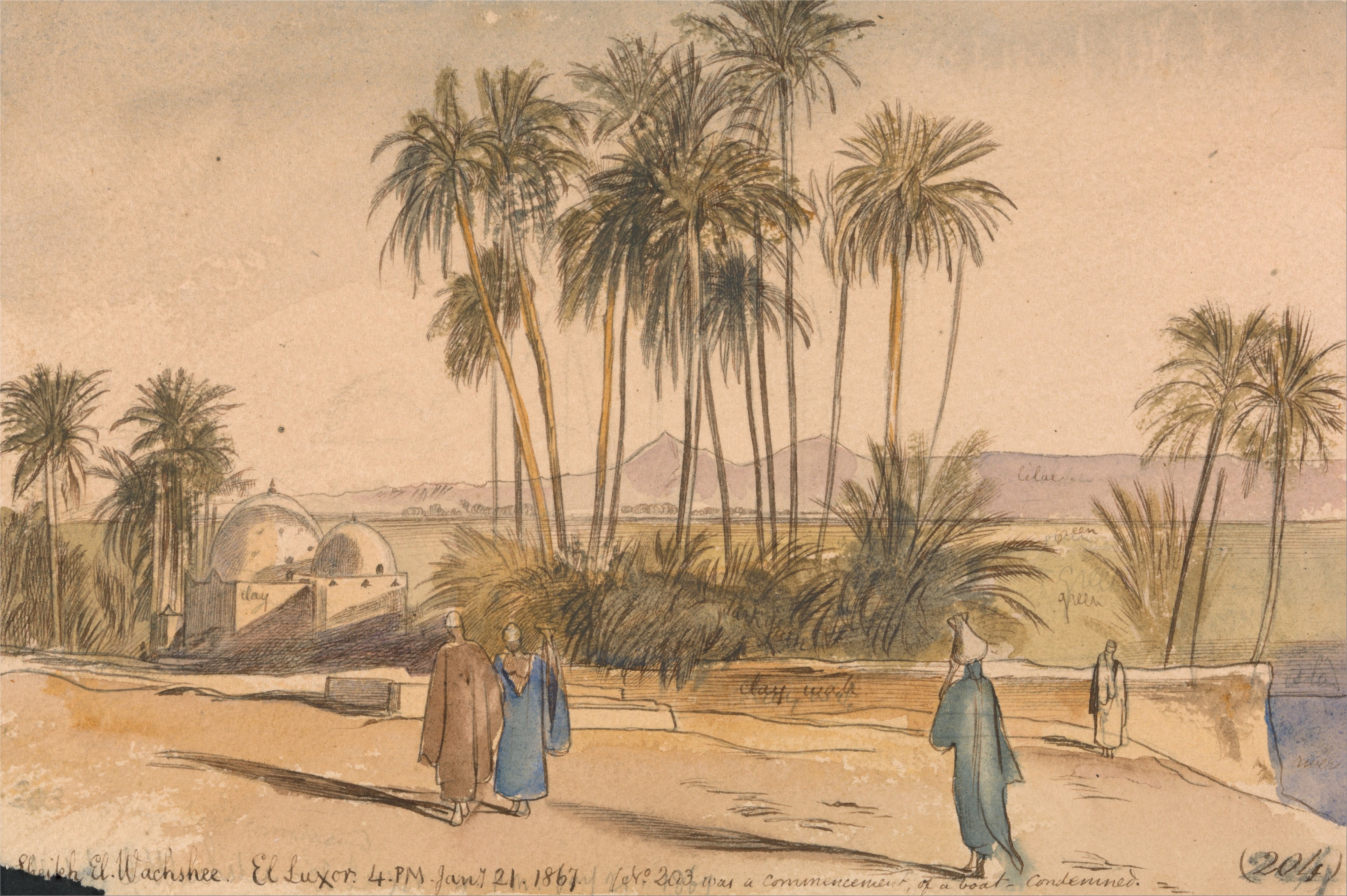 Edward Lear - Sheikh El Wachshee, El Luxor - Google Art Project