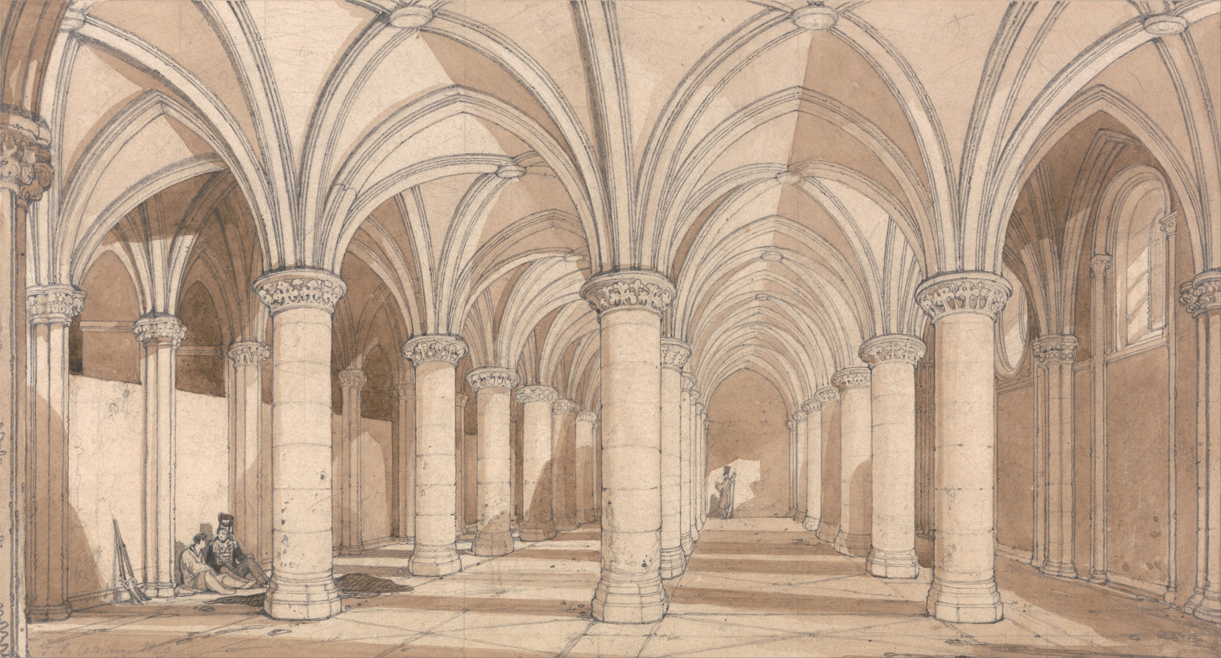 John Sell Cotman - The Barons' Hall, Mont Saint Michel - Google Art Project
