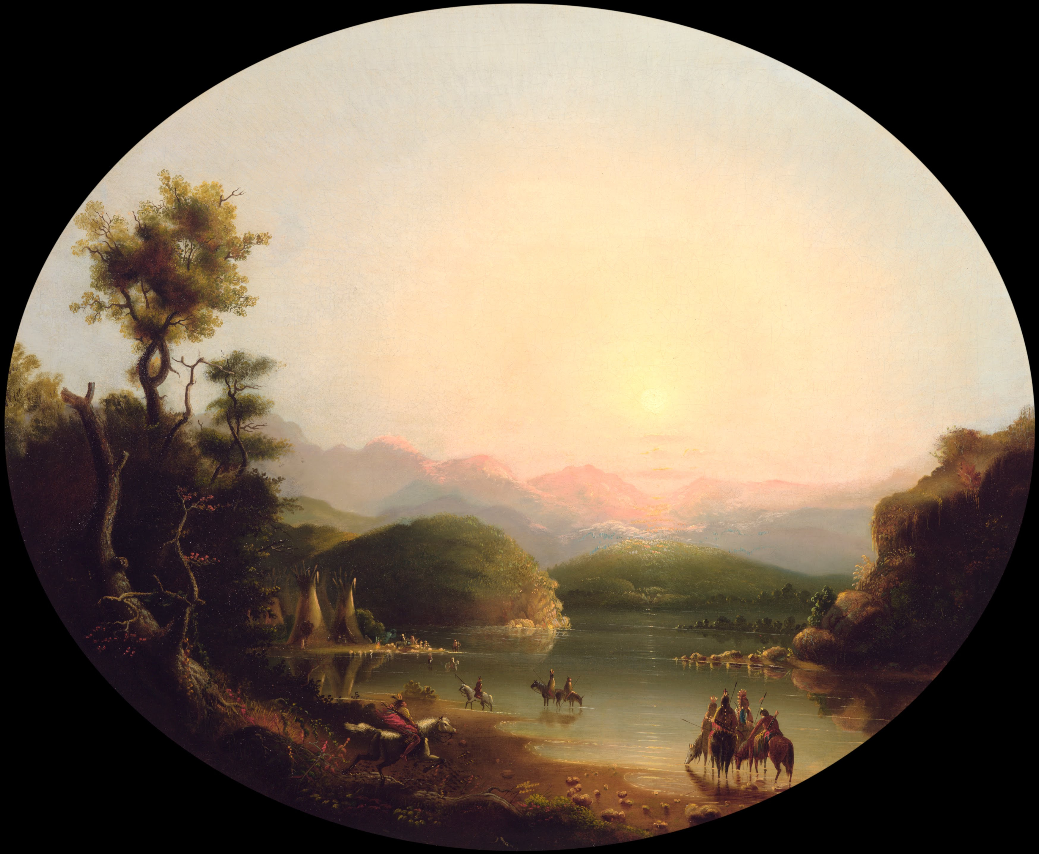 Alfred Jacob Miller - Shoshone Indians at a Mountain Lake (Lake Fremont) - Google Art Project