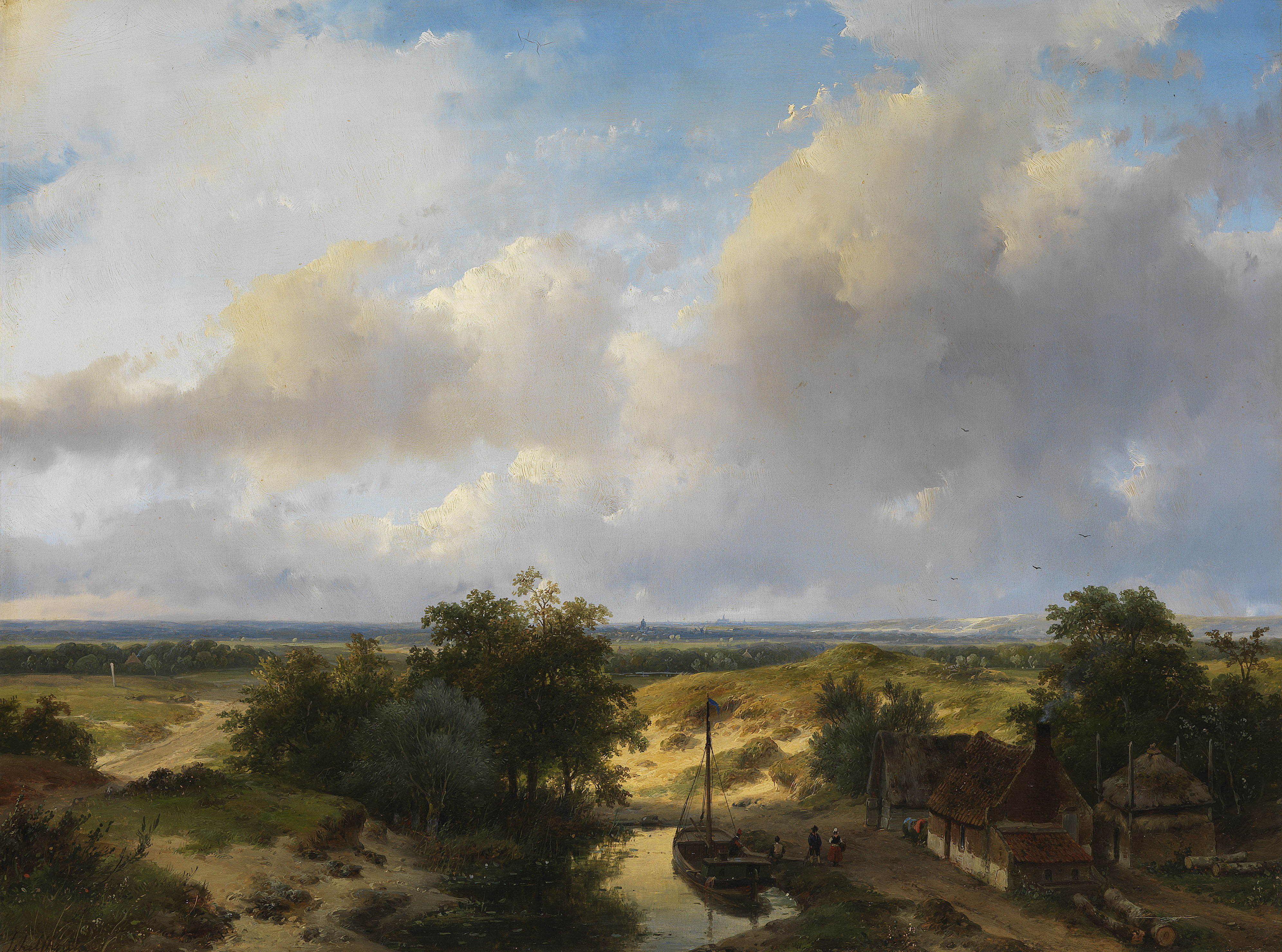 Andreas Schelfhout - Nederlandse landschap met uitzicht op Haarlem