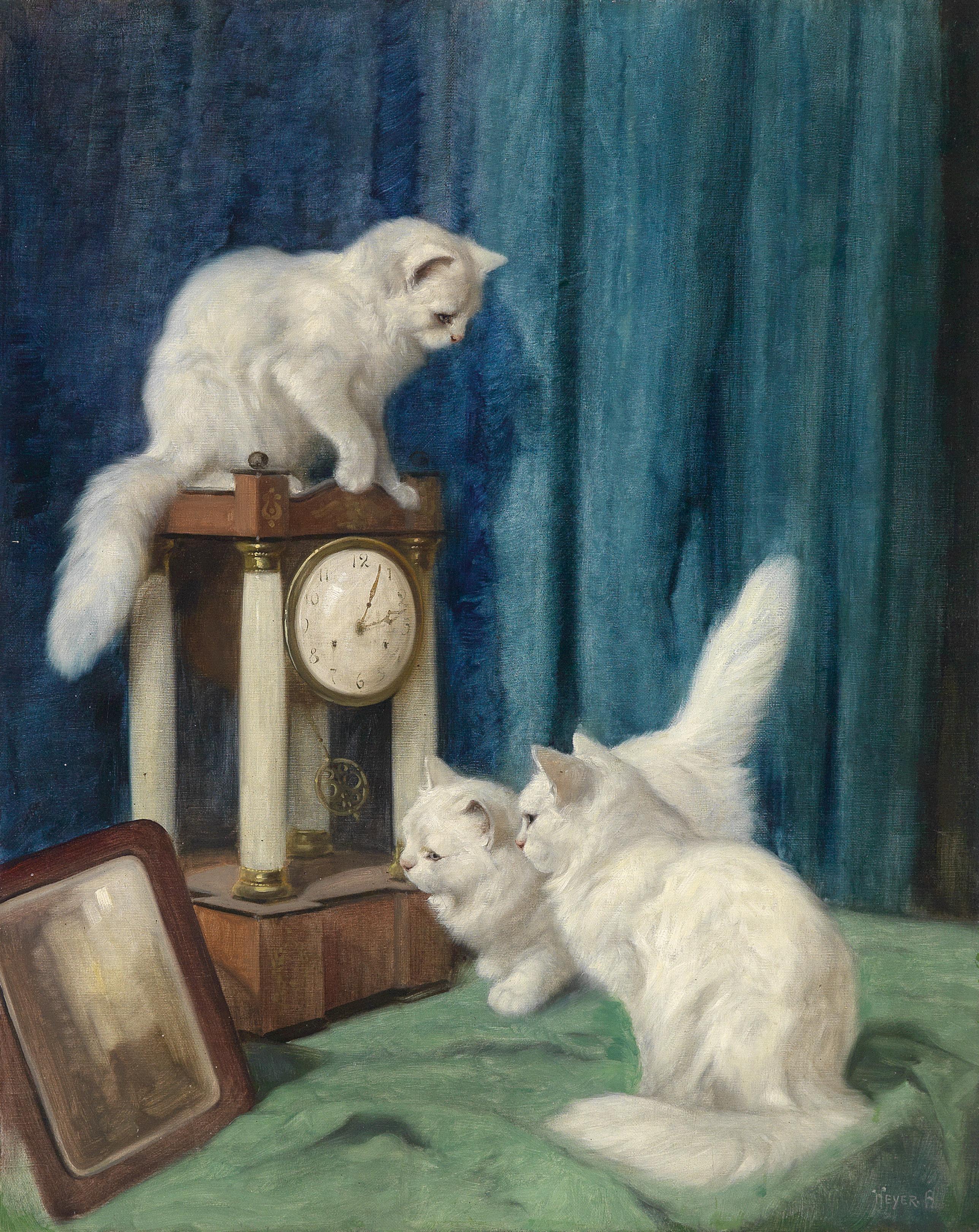 Arthur Heyer Drei neugierige Katzen
