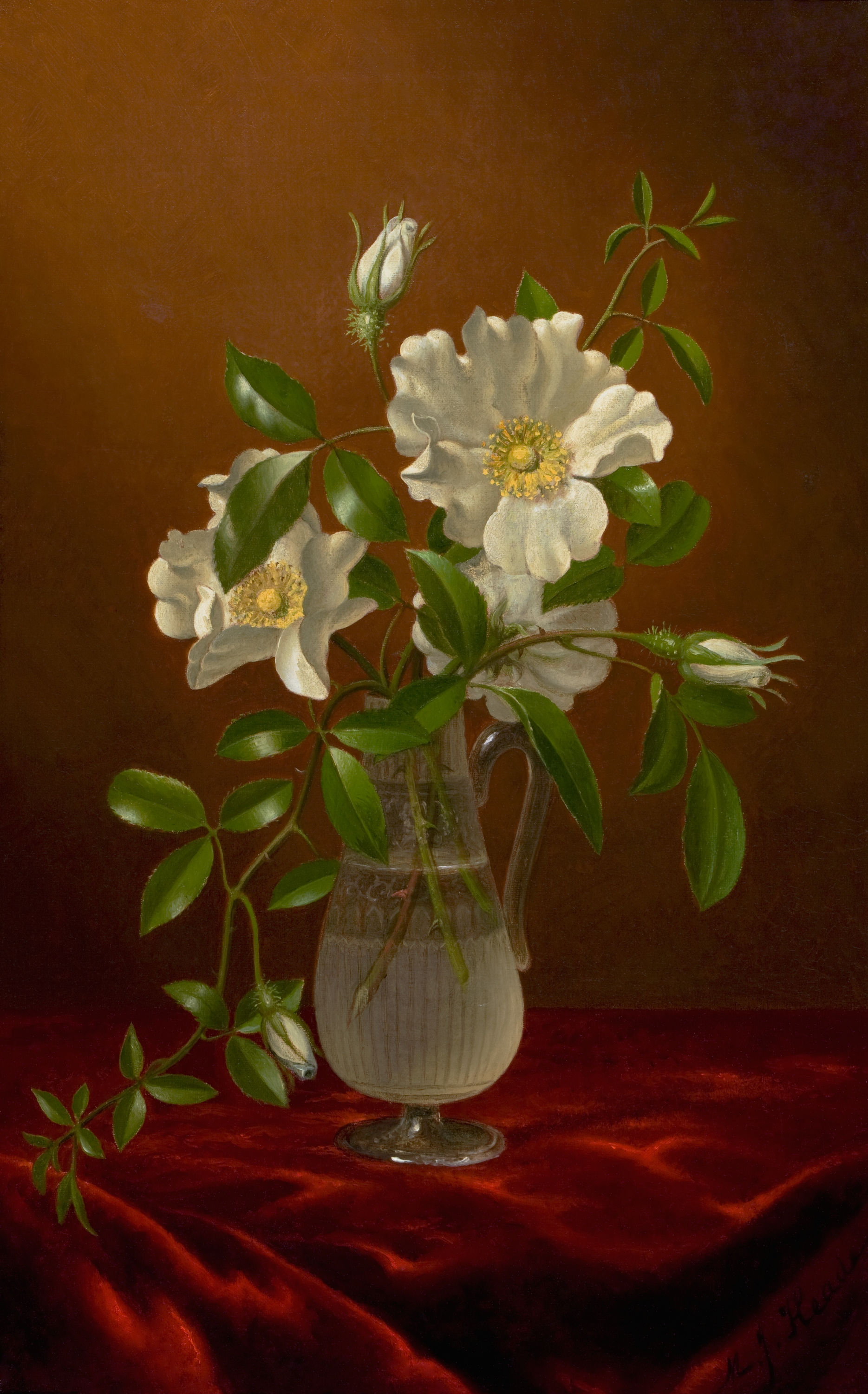 Cherokee Roses in a Glass Vase-Martin Johnson Heade