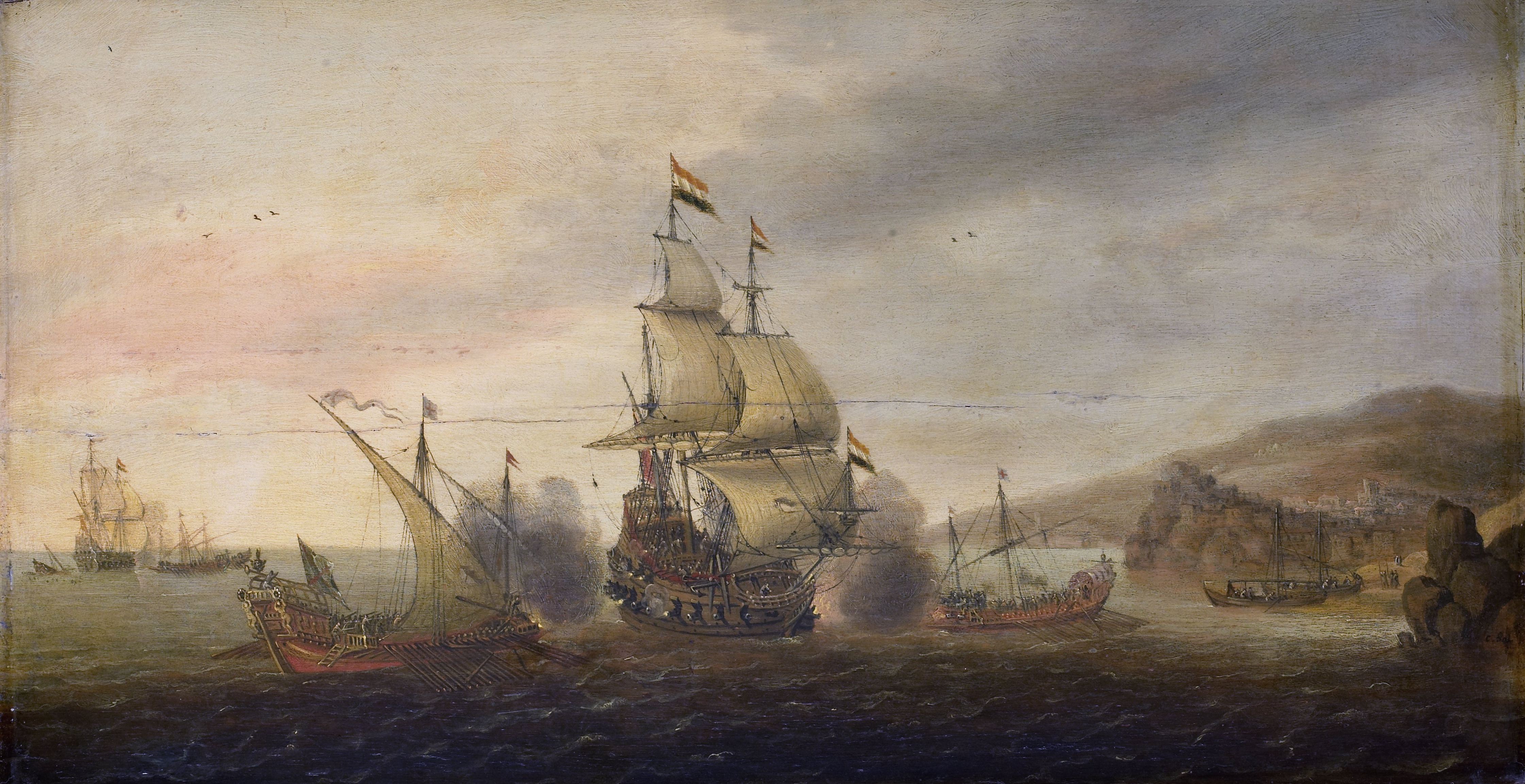 Cornelis Bol - Zeegevecht tussen Hollandse oorlogsschepen en Spaanse galeien