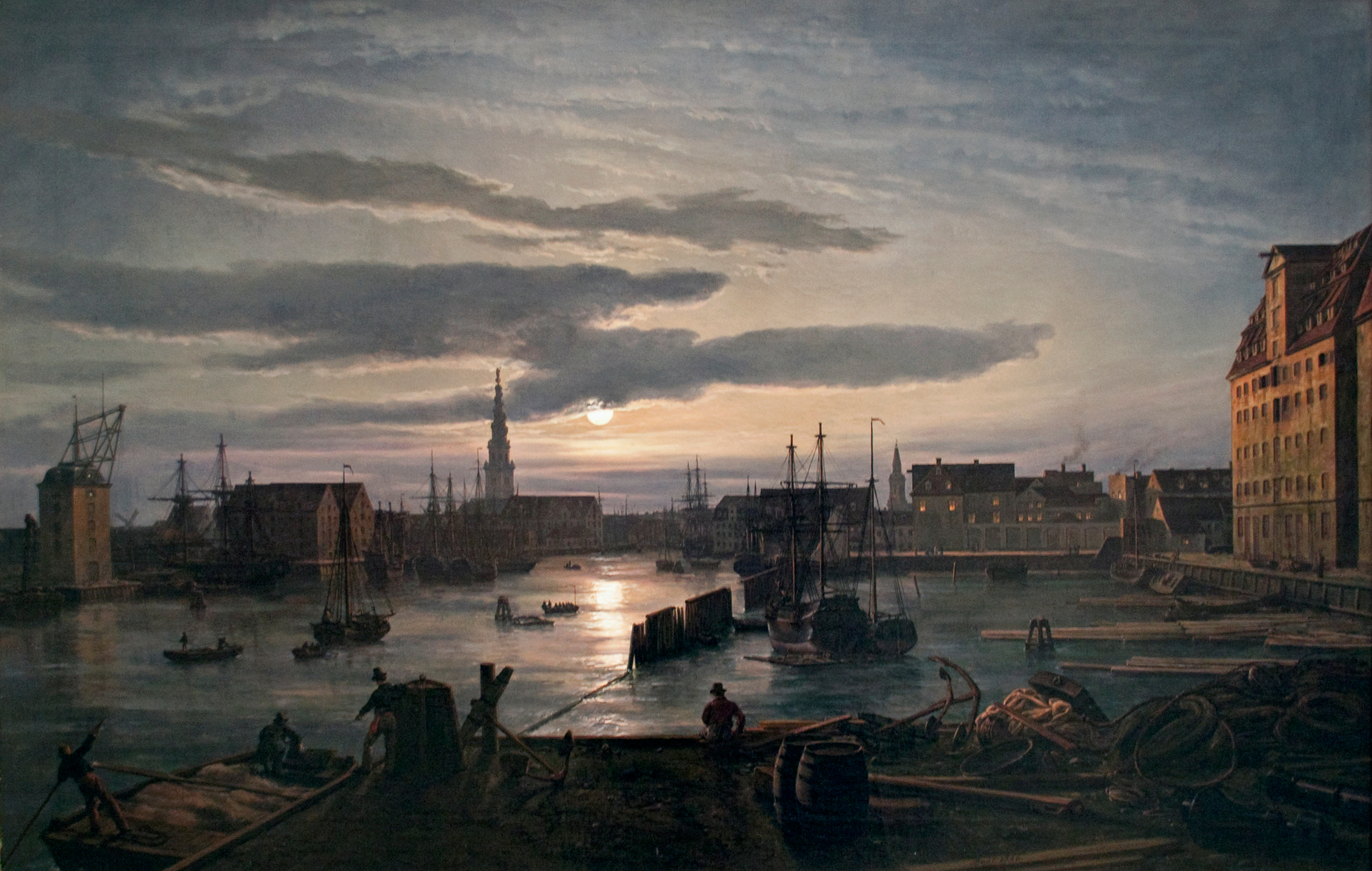Johan Christian Claussen Dahl - Copenhagen Harbour by Moonlight