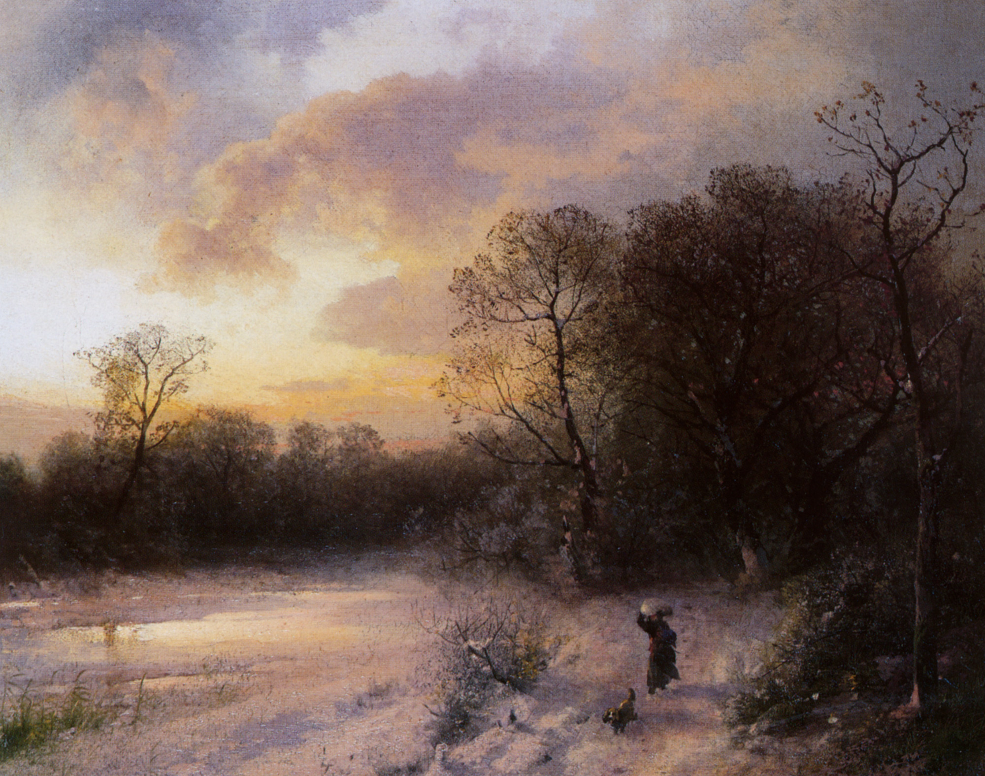 Hermann Herzog - Daybreak on a snowy morning