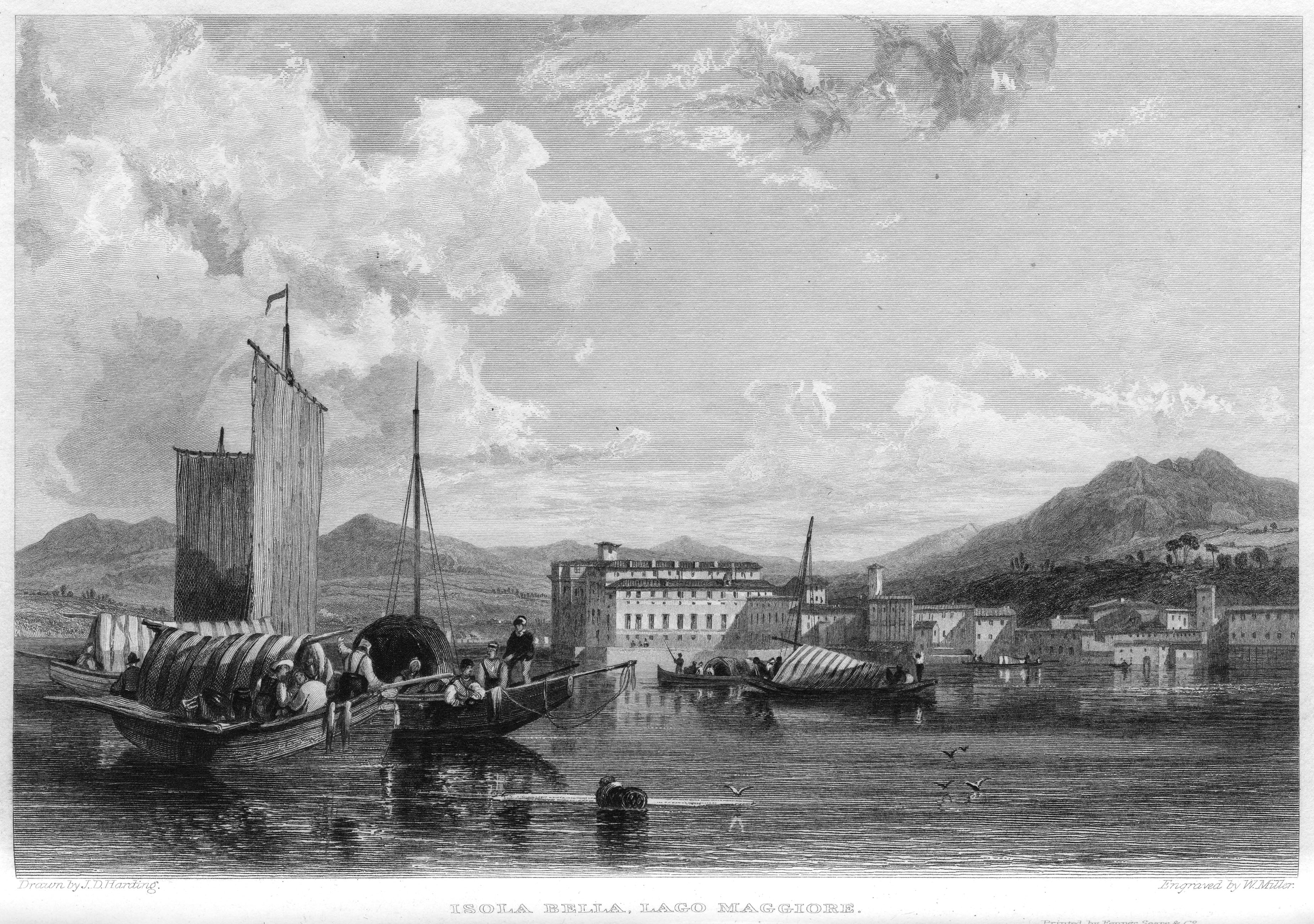 Isola Bella, Lago Maggiore engraving by William Miller after J D Harding