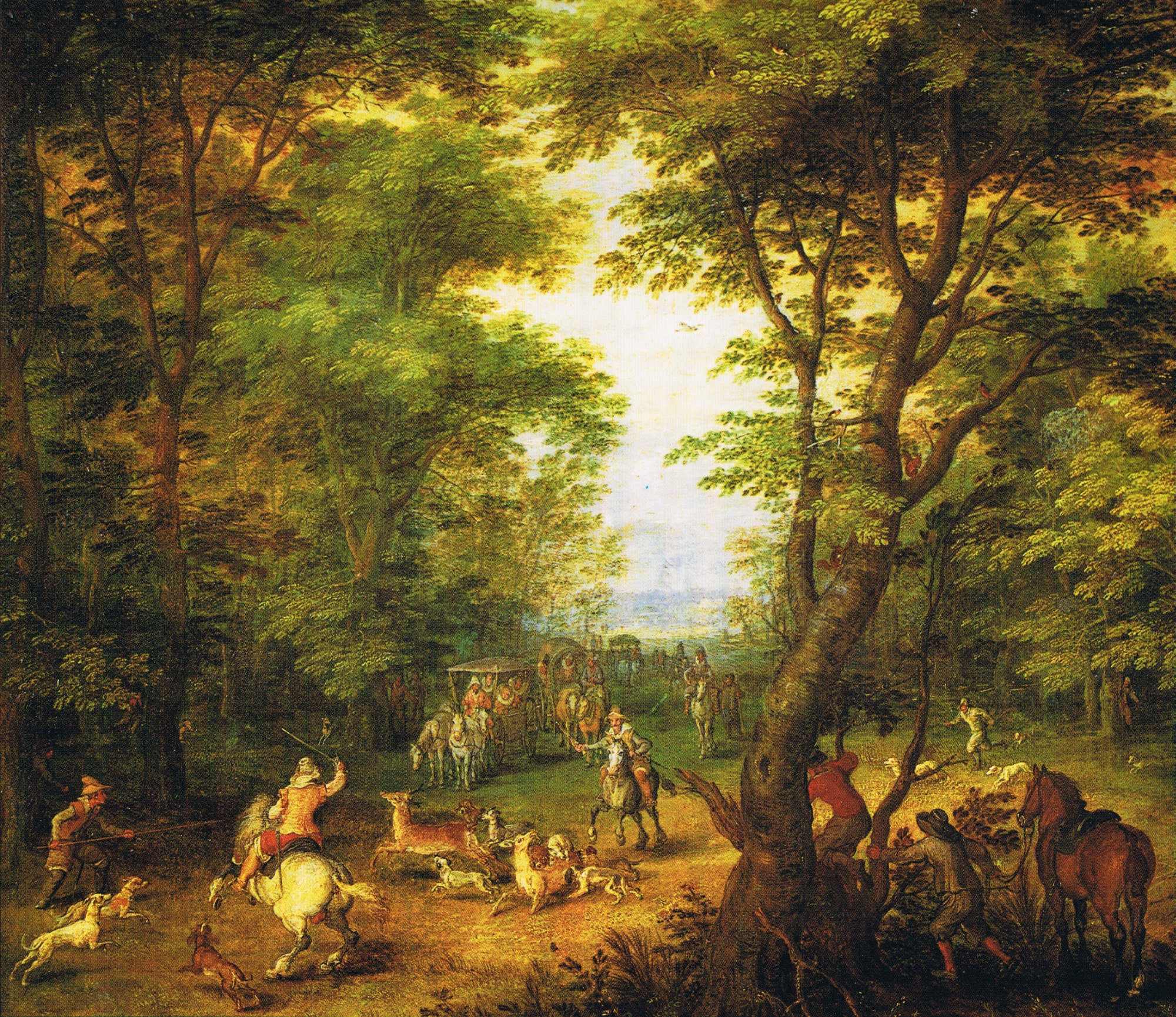 Jan Brueghel de Oude. - Herten jagen in het bos