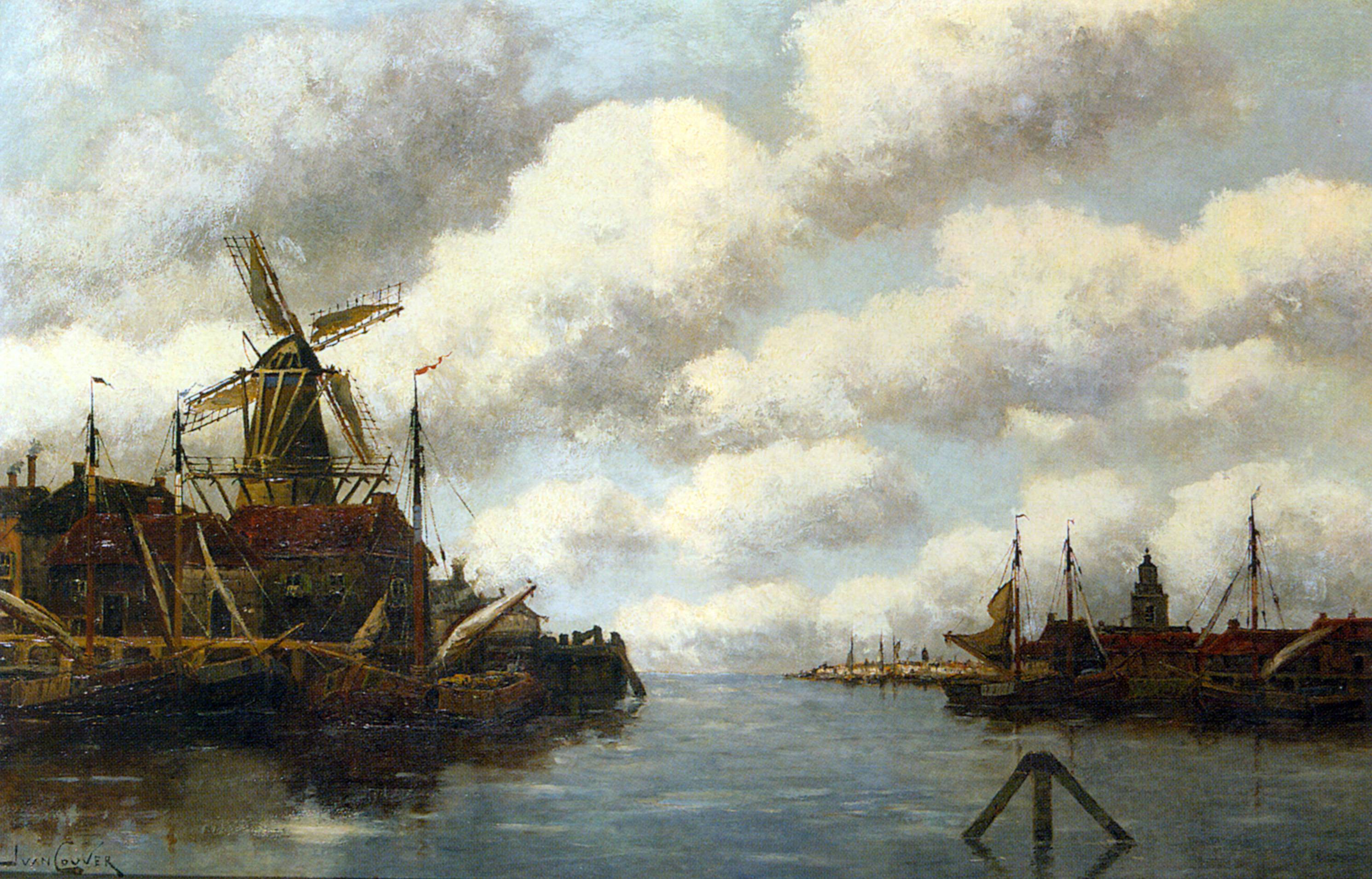 Jan van Vlaardingen Couver - Harbour with Windmill