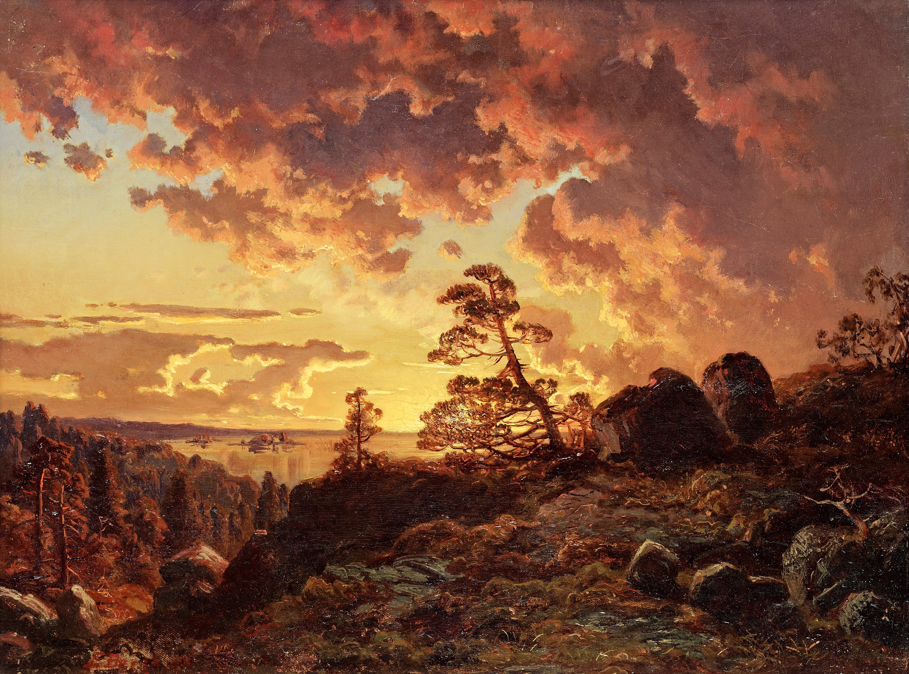 Johan Edvard Bergh - Solnedgång över fjärden (1855)