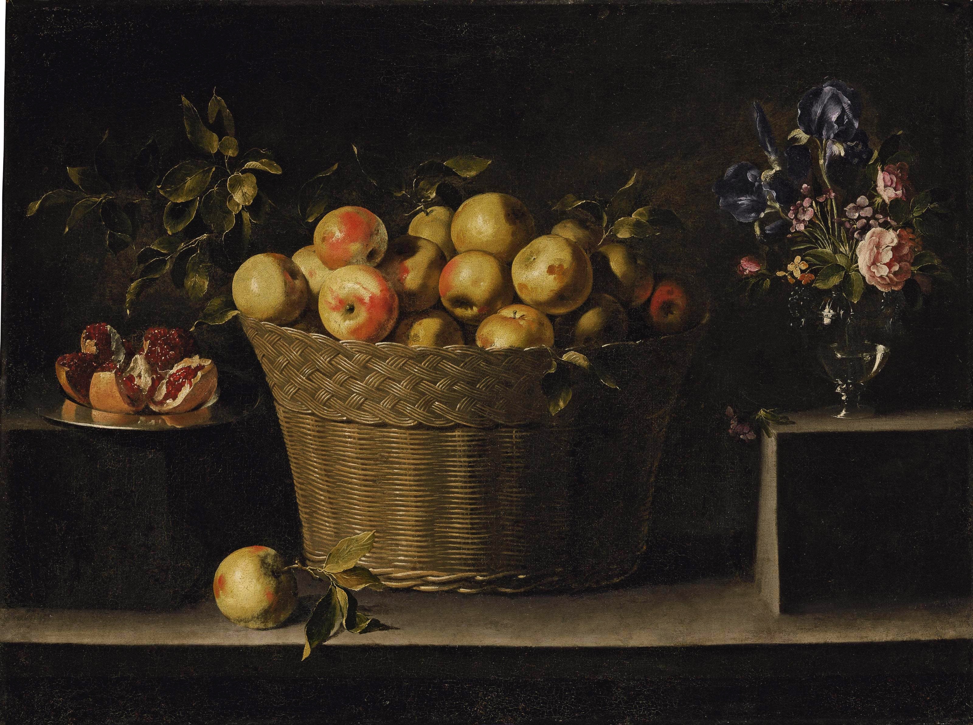 Juan de Zurbarán - Las manzanas en una cesta de mimbre, etc