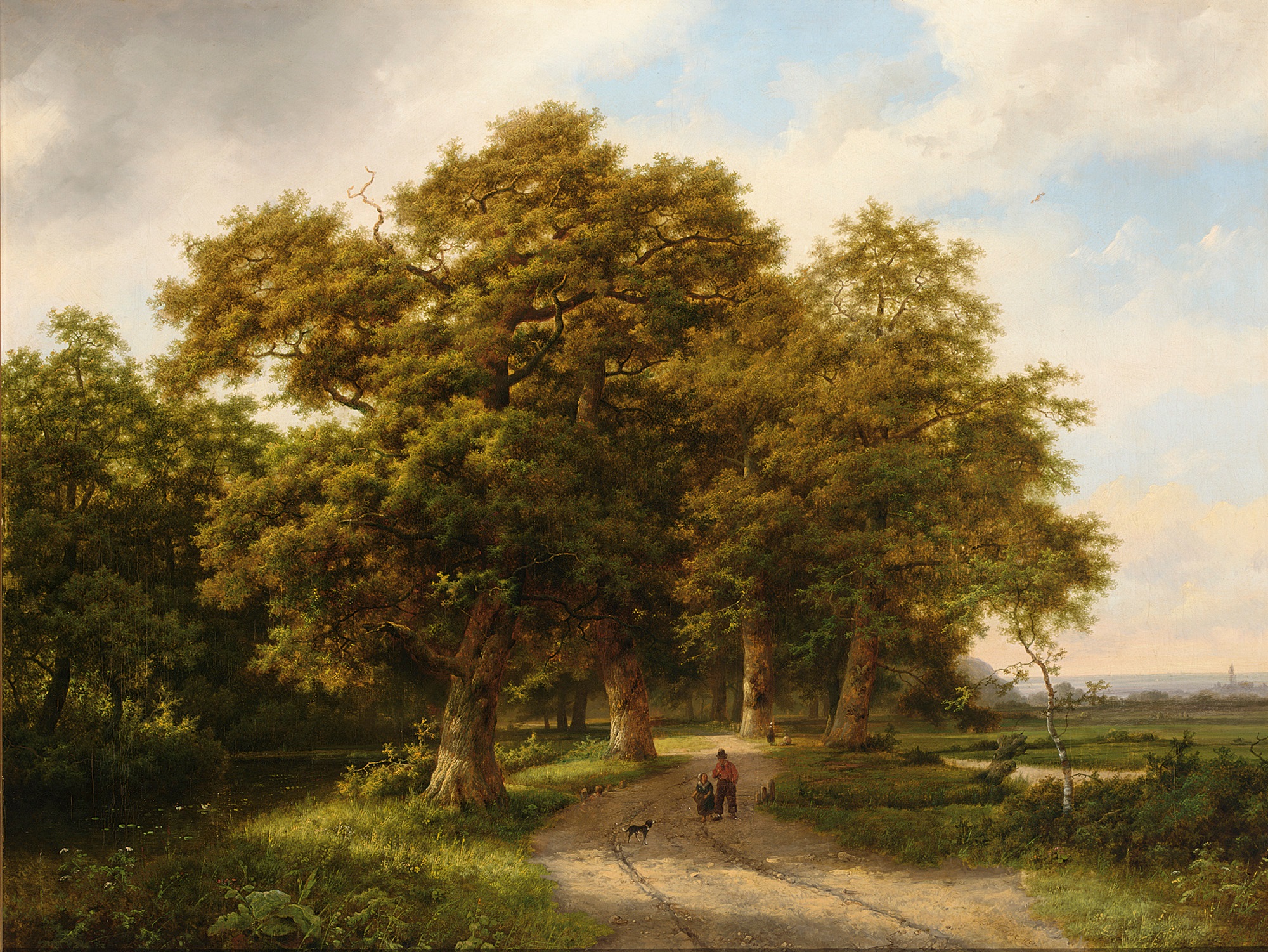 Marinus Adrianus Koekkoek - A wooded landscape with figures on a country road (1861)