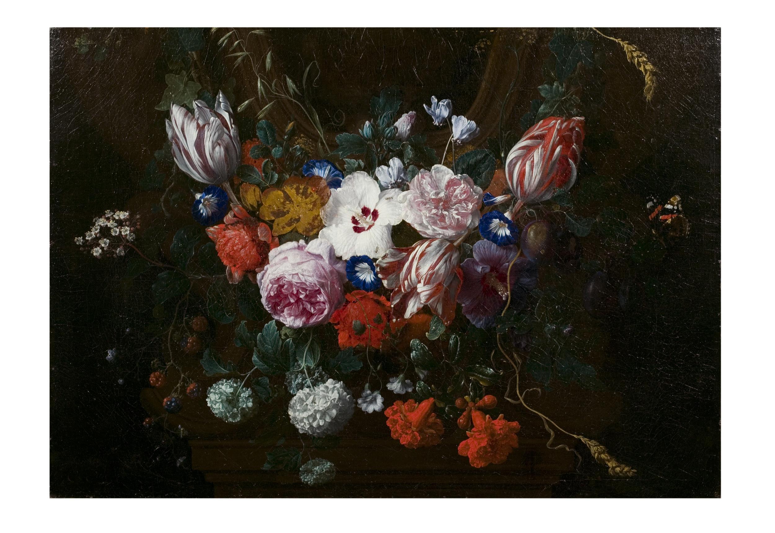 Nicolaes van Verendael - Flowers beneath a Cartouche; Garland of Flowers