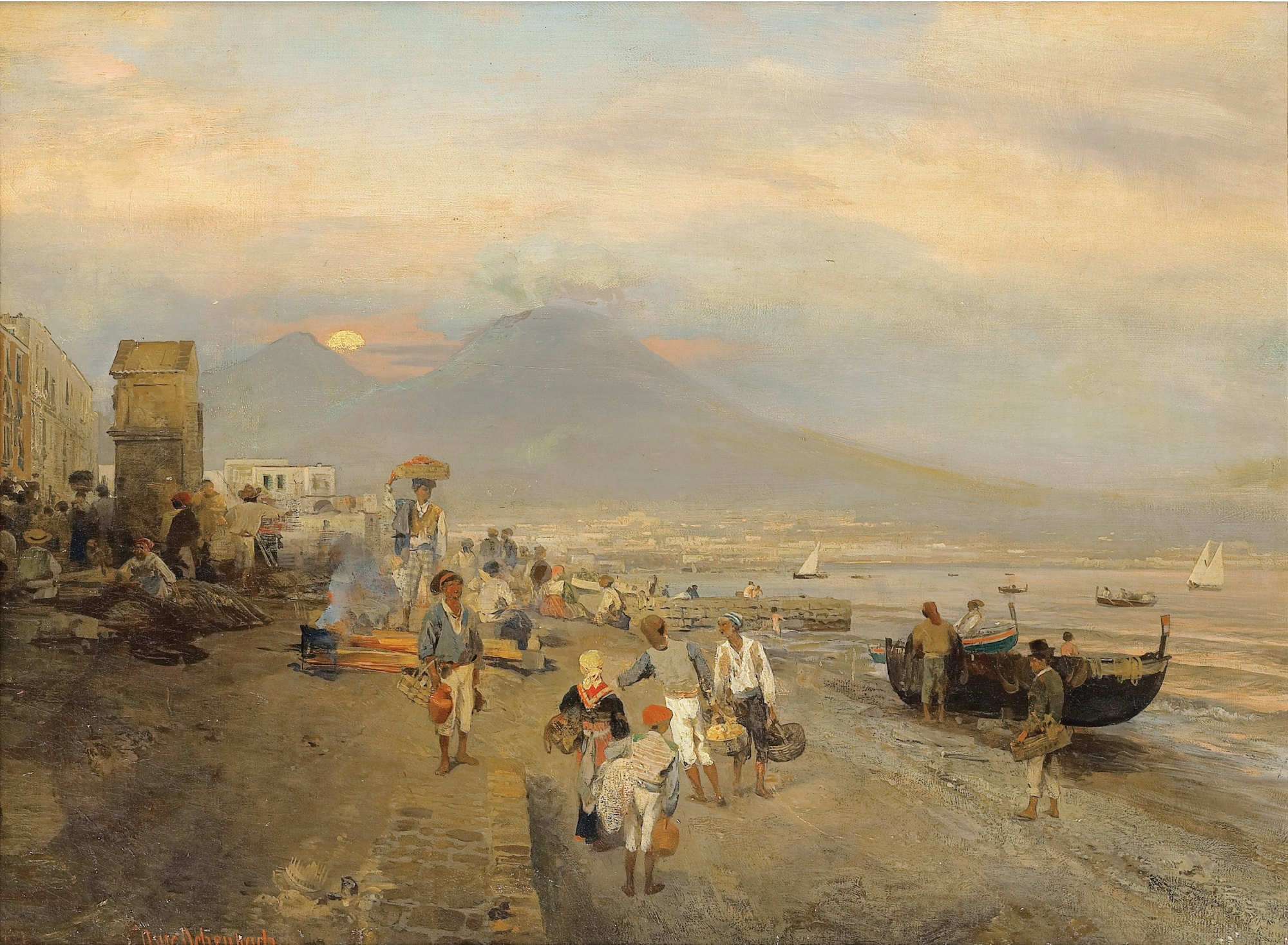 Oswald Achenbach - Ansicht von Neapel bei Sonnenuntergang