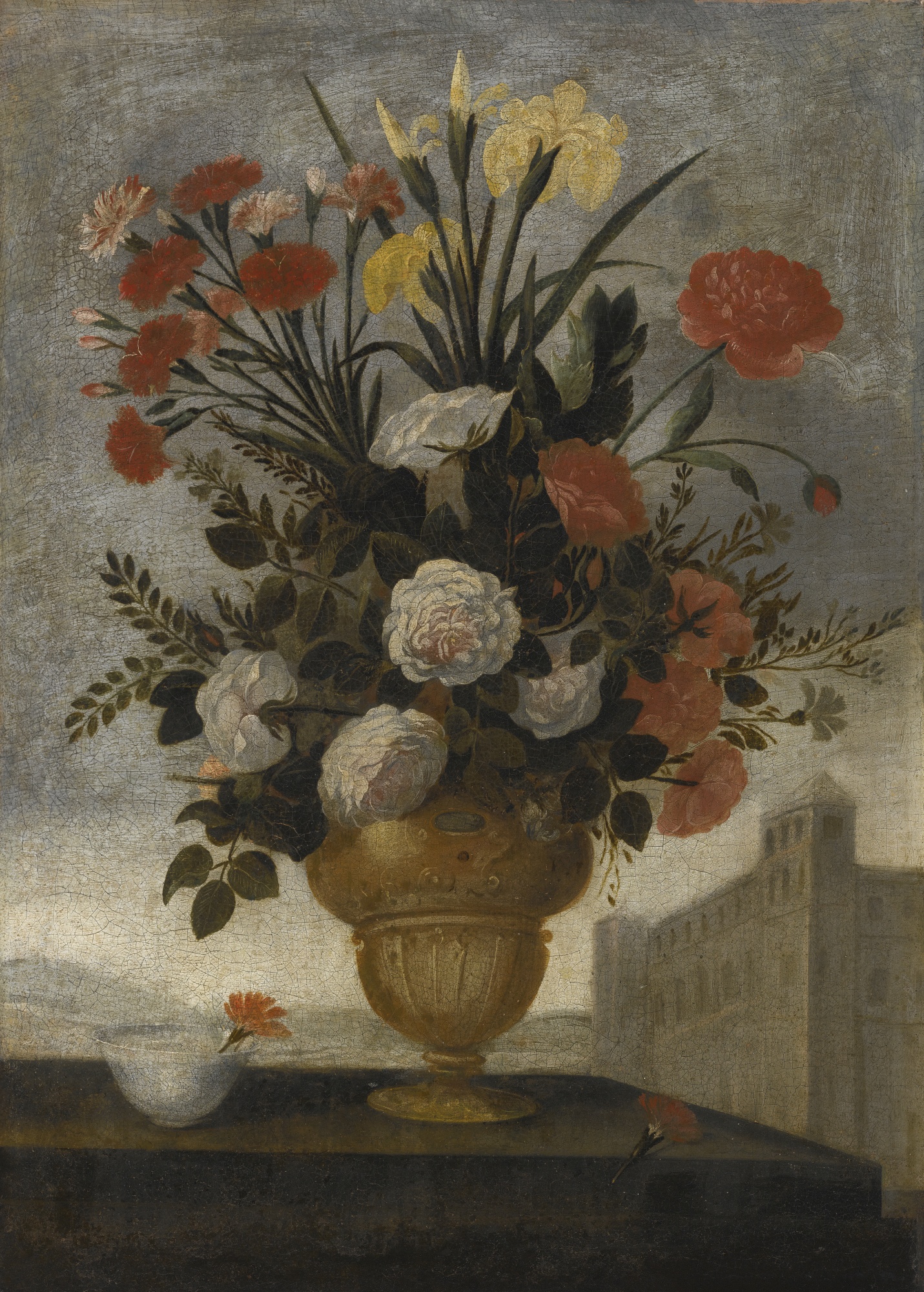 Pedro de Camprobín Still Life of Iris, Lilies, Roses and Carnations In Elaborate Urn 2