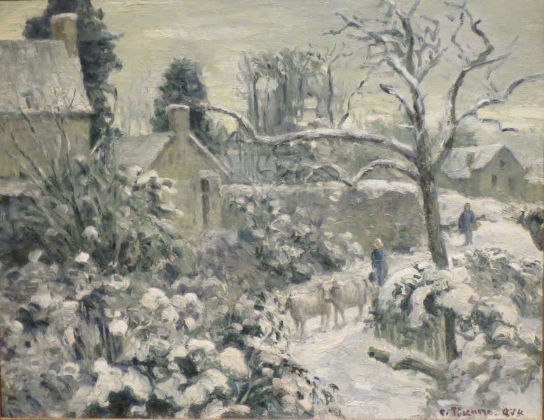 'Snowscape with Cows, Montfoucault', oil on canvas painting by Camille Pissarro