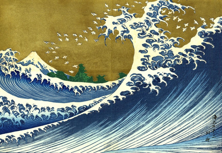 A colored version of the Big wave from 100 views of the Fuji, 2nd volume