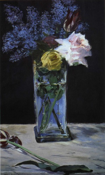 Édouard Manet - Roses, Tulips et Lilas dans un vase de christal